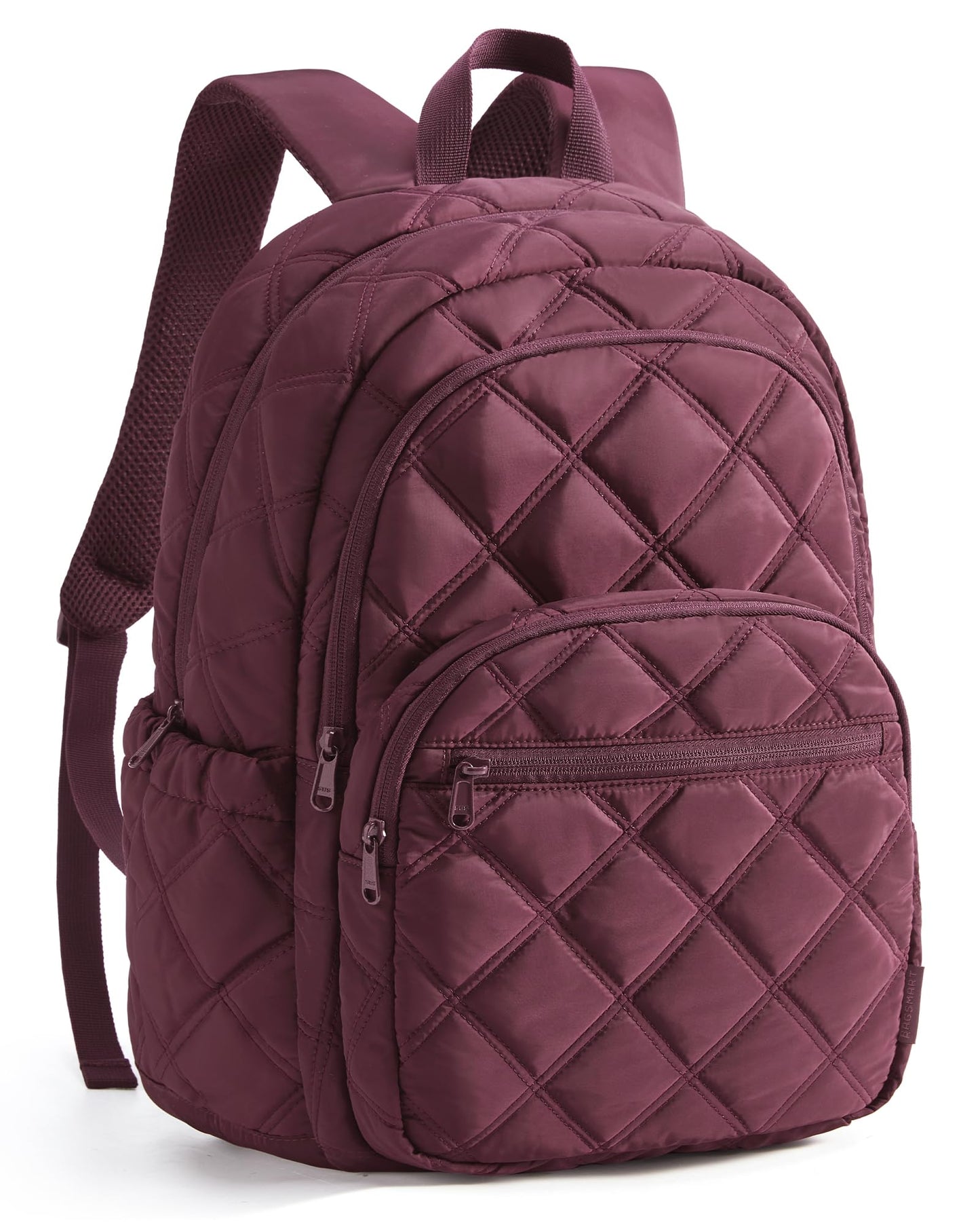 BAGSMART Travel Laptop Backpack, College Backpack for Women, Quilted Small Computer Bookbag, Water-Resistant 15.6 Inch Laptop Casual Bag, Dark Pink