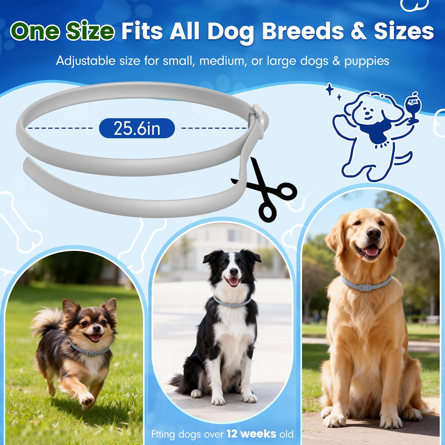 KOOSA Flea and Tick Collar for Dogs, 5 Packs Flea Collar for Dogs with Natural Essential Oils, Waterproof & Adjustable Flea and Tick Prevention Collar for Small Medium Large Dogs & Puppies, Grey