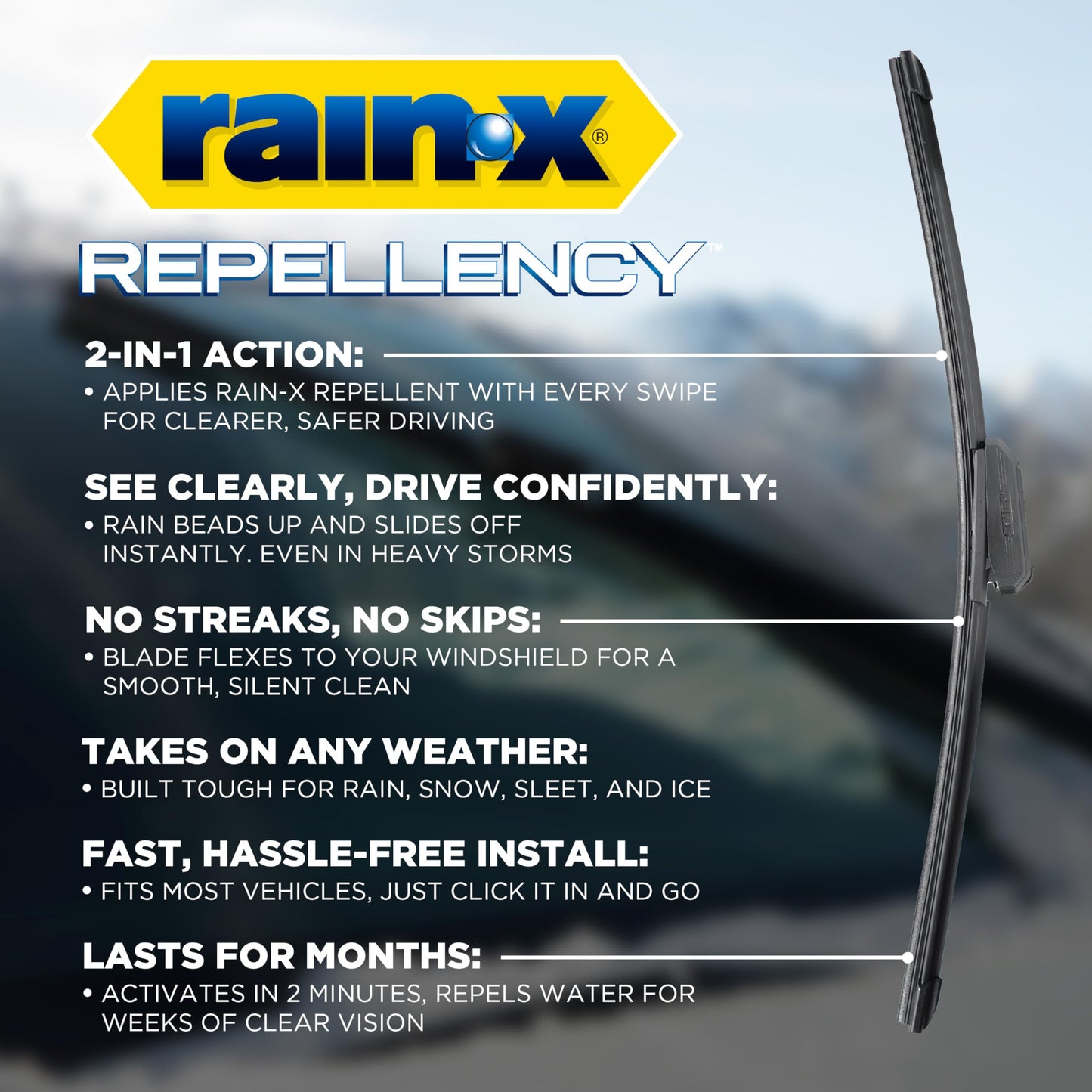 Rain-X 810354 Repellency Water Repellent Wiper Blades, 26" & 19" Windshield Wipers, All Weather Streak-Free for Enhanced Visibility w/Water Repellency Formula [Amazon Exclusive]