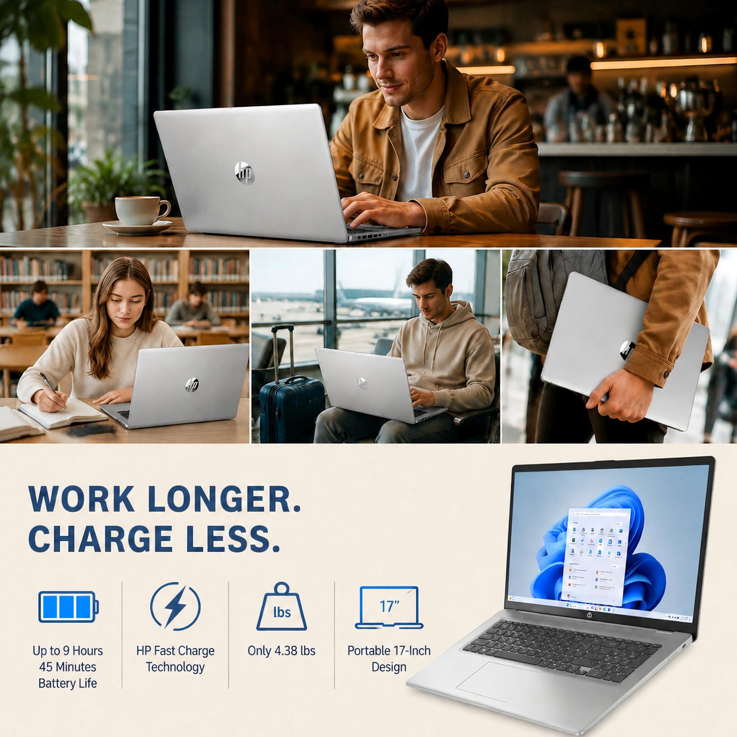 HP 17 Inch Laptop Computer, 17.3" FHD IPS Display, 20 GB RAM, 1 TB SSD, AMD Ryzen 5 7430U (Up to 4.3GHz), Wi-Fi 6, Bluetooth 5.4, Copilot AI Key, Business & Students, Windows 11 Pro, W/Accessories