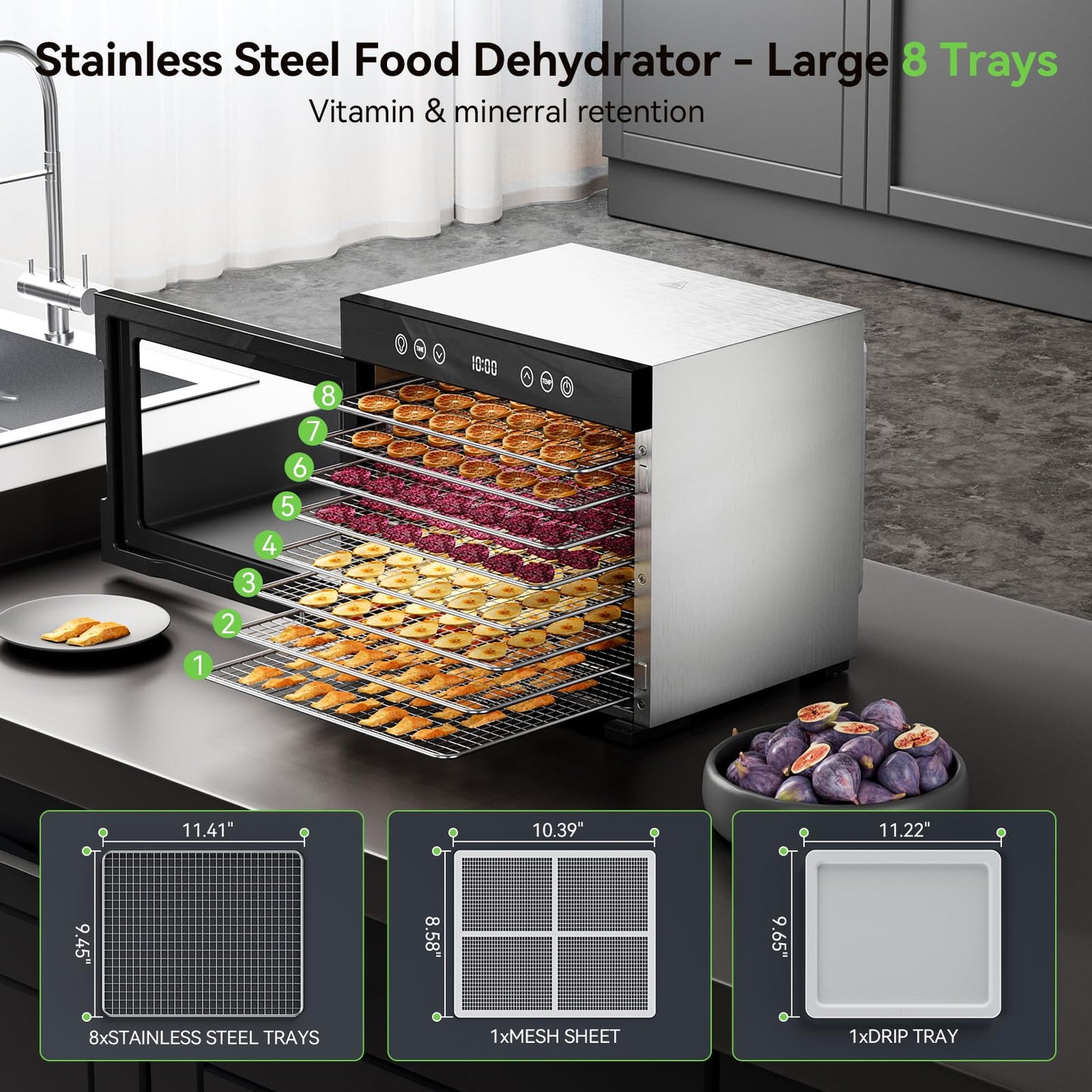 🔥70% Off!🔥650W Food Dehydrator, 8-Tray Stainless Steel Dehydrator