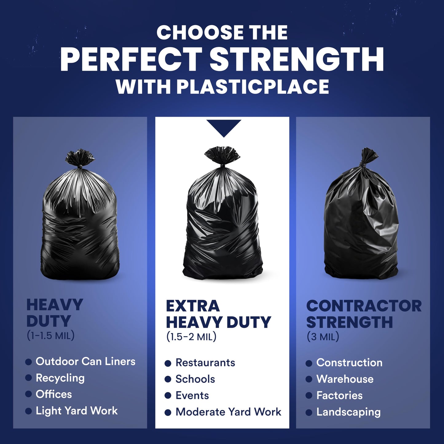 Plasticplace 55-60 Gallon Trash Bags, Heavy Duty, Black Garbage Can Liners, Puncture-Resistant Star Seal, 38" x 58", 100 Count for Warehouse, Kitchen, and Outdoor Use 1.5 Mil