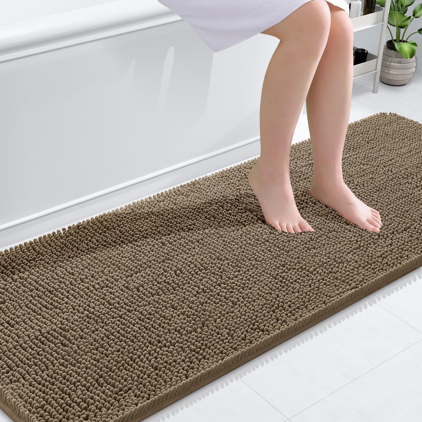 OLANLY Toilet Rugs U-Shaped 24x20, Extra Soft Absorbent Chenille Contour Bathroom Rugs for Toilet, Dry Quickly, Machine Washable, Non-Slip Bath Mat, Light Grey