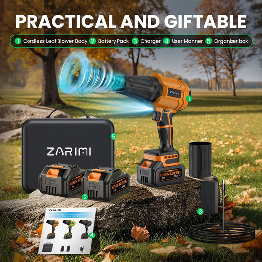 YUQUESEN Cordless Leaf Blower, 980,000 RPM Handheld Leaf Blower with 2 X Batteries & Charger, Lightweight Leaf Blowers for Patio Cleaning, Lawn Care, Leaves, Dust - Orange