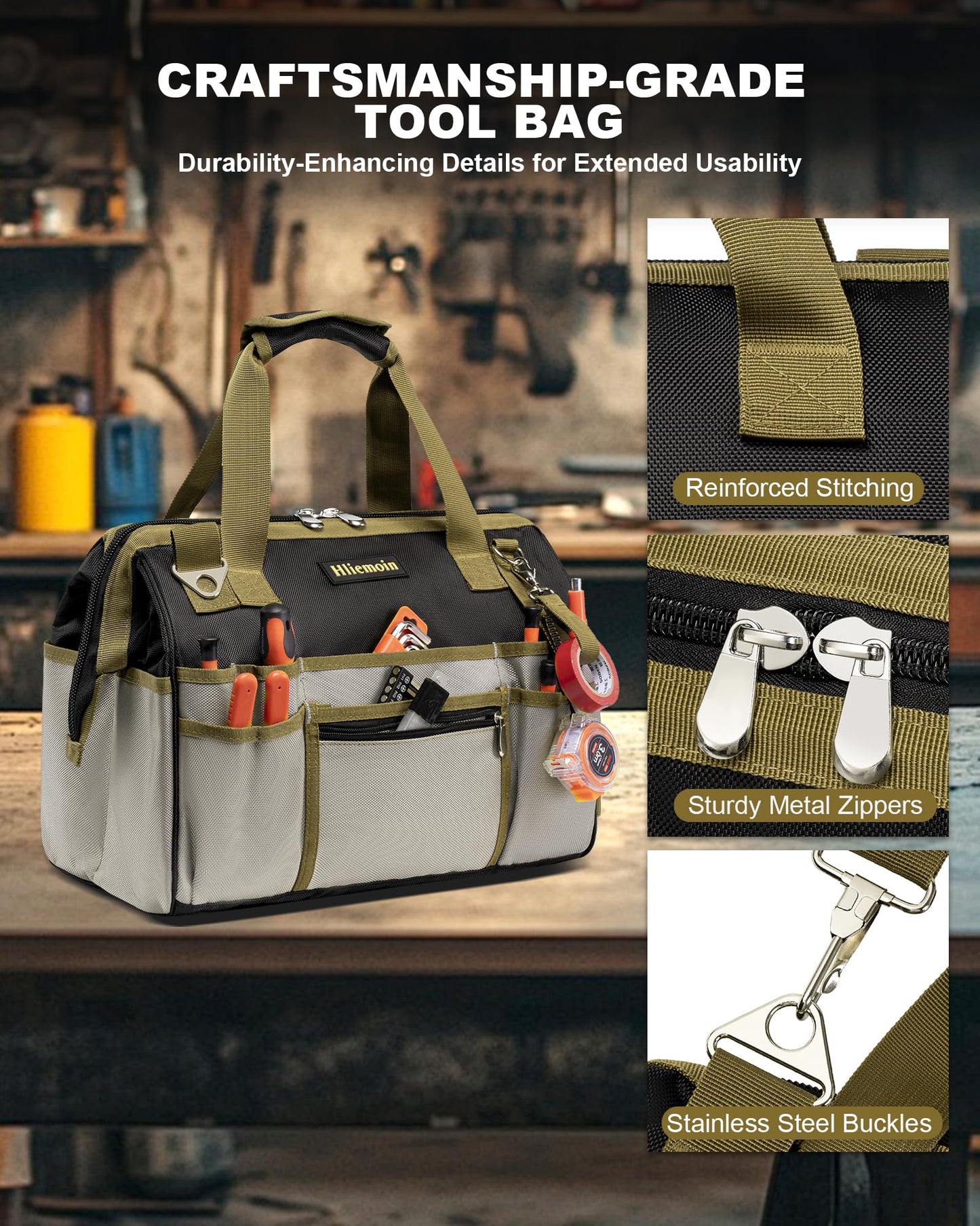 16.5-Inch Heavy Duty Tool Bags for Men, 32-Pocket Large Tool Organizer Storage, 1680D Oxford Tool Bag with Adjustable Shoulder Straps, Tool Storage Bag for HVAC, Electrician, Carpenter, Mechanic