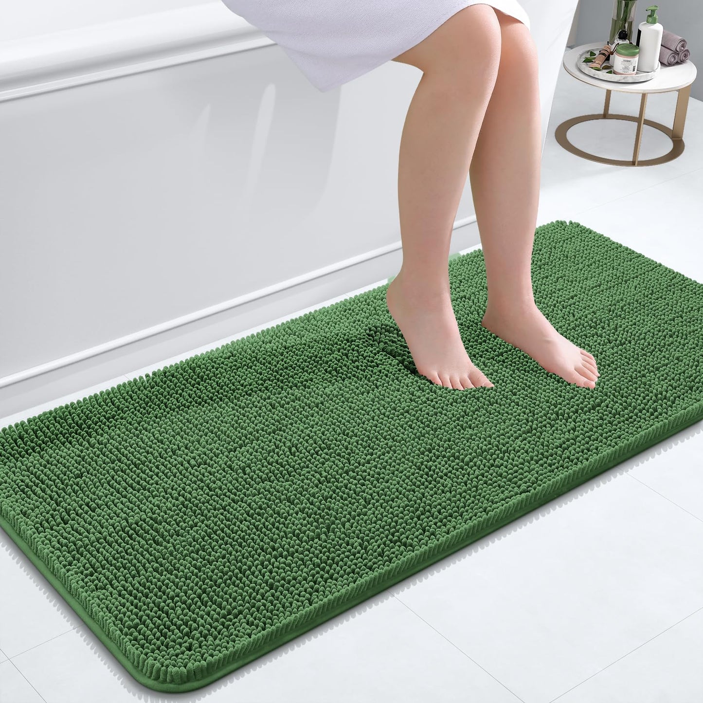 OLANLY Toilet Rugs U-Shaped 24x20, Extra Soft Absorbent Chenille Contour Bathroom Rugs for Toilet, Dry Quickly, Machine Washable, Non-Slip Bath Mat, Light Grey