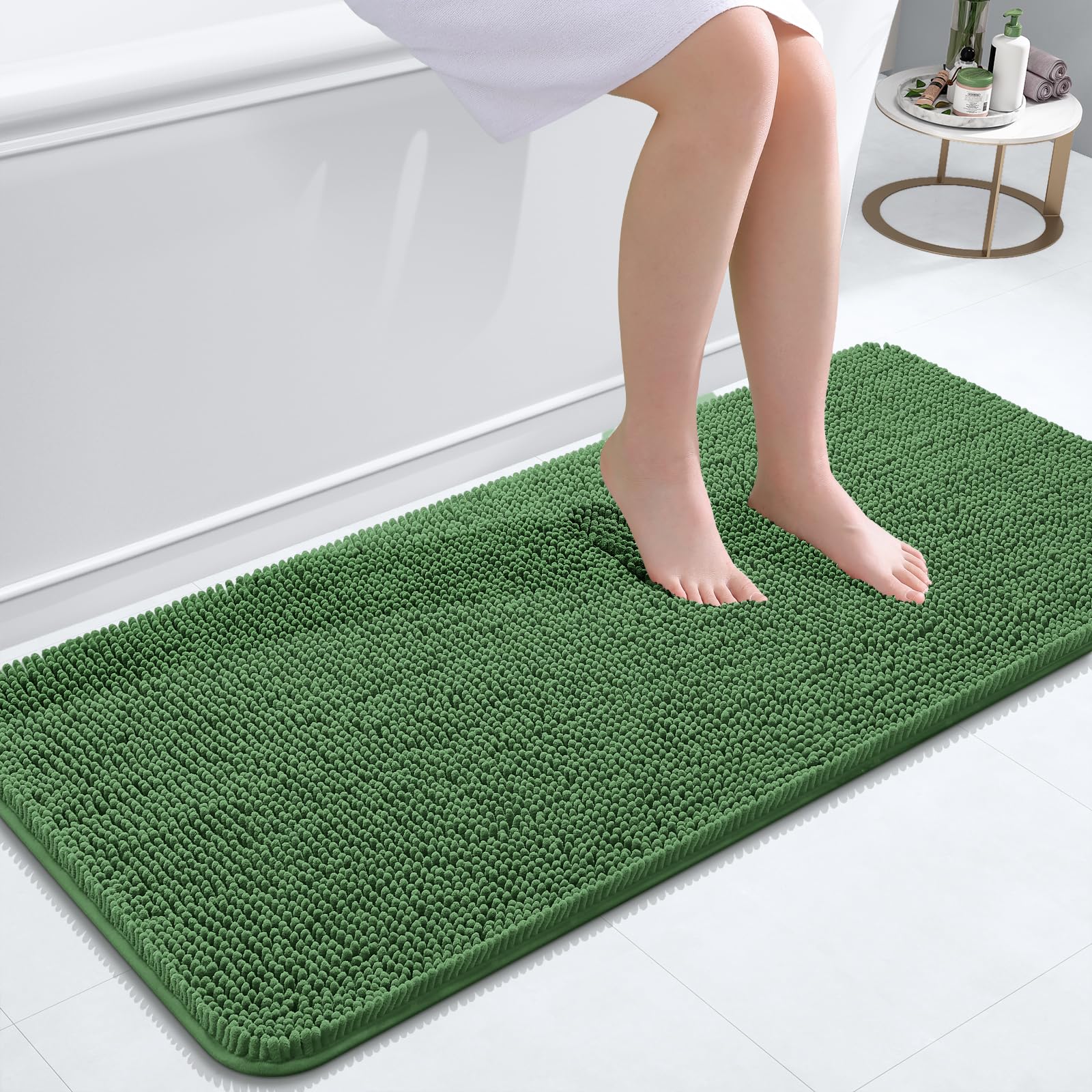 OLANLY Toilet Rugs U-Shaped 24x20, Extra Soft Absorbent Chenille Contour Bathroom Rugs for Toilet, Dry Quickly, Machine Washable, Non-Slip Bath Mat, Light Grey