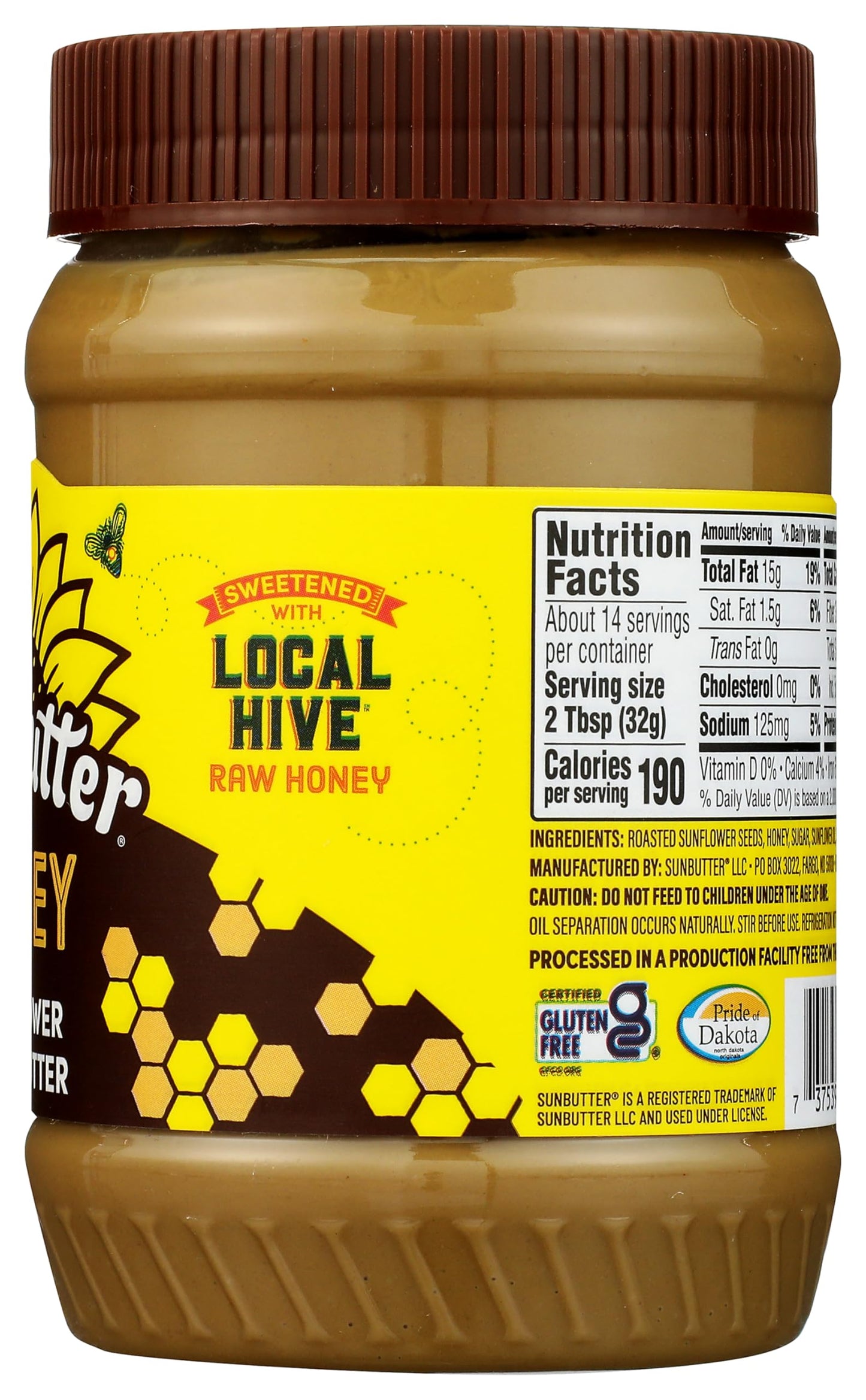 SunButter Honey Sunflower Seed Butter, 16 oz Nut-Free Spread with 5g Plant-Based Protein, Roasted Rich & Savory Flavor, Smooth Texture | Vegan & Kosher