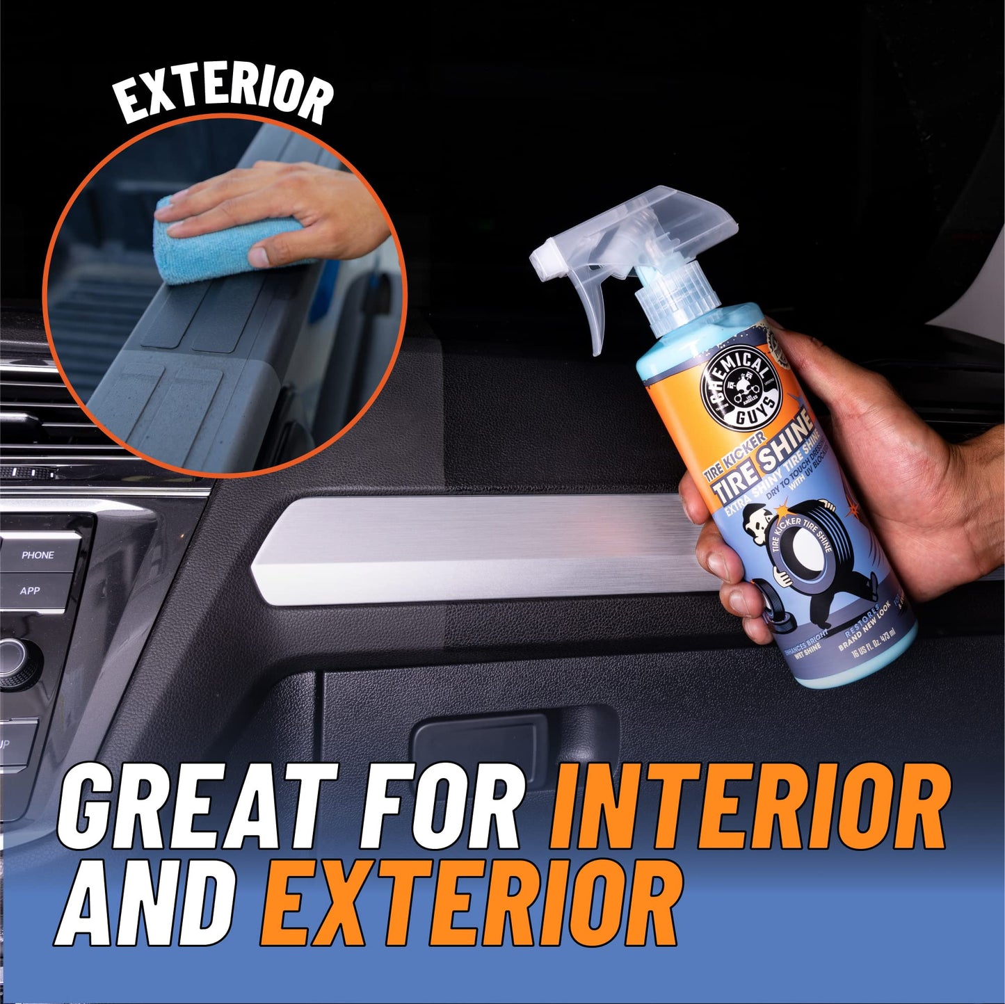 Chemical Guys Tire Kicker Sprayable Extra Glossy Tire Shine Spray, Dry-to-Touch Dressing - Restores Wet Look to Rubber, Vinyl, and Plastic, Safe for Cars, Trucks, Motorcycles, RVs, and More - 128 oz