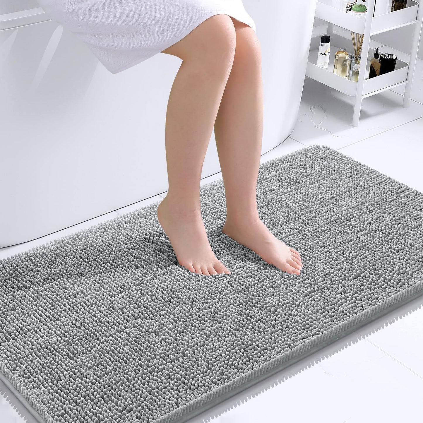 OLANLY Toilet Rugs U-Shaped 24x20, Extra Soft Absorbent Chenille Contour Bathroom Rugs for Toilet, Dry Quickly, Machine Washable, Non-Slip Bath Mat, Light Grey