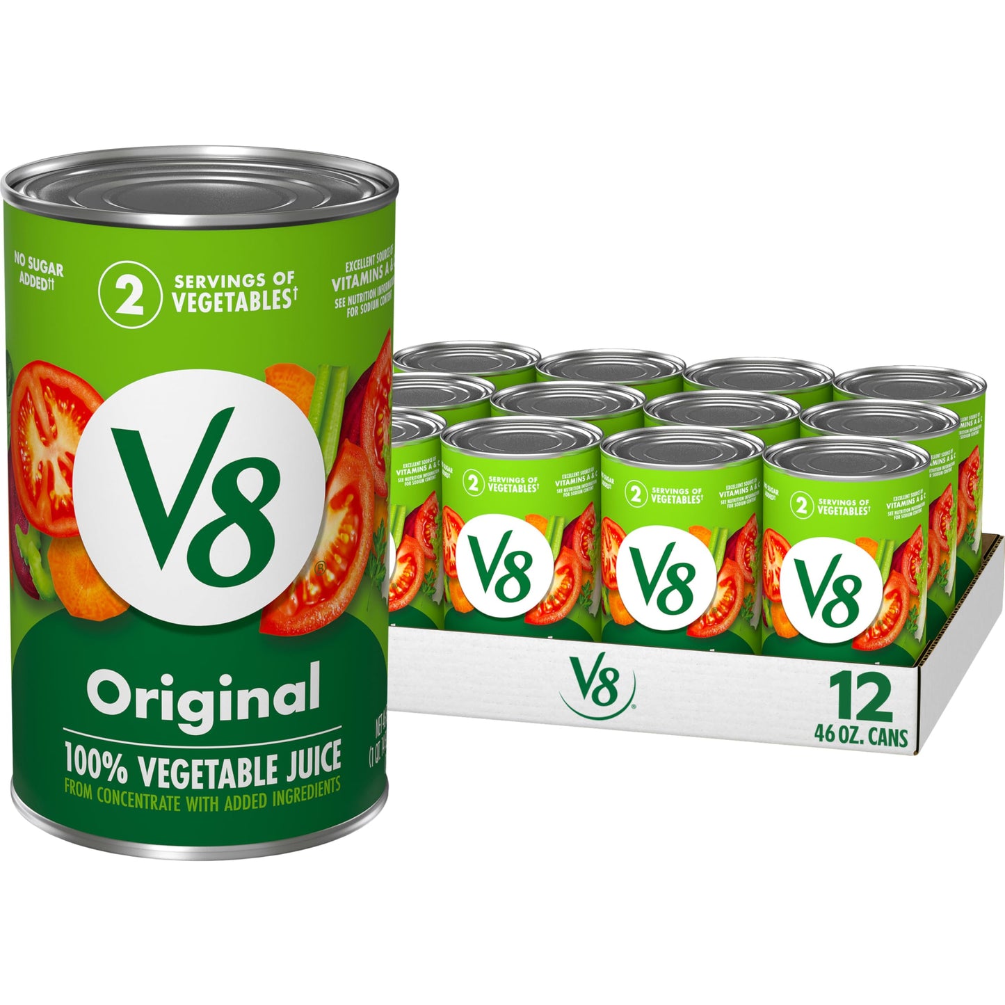 V8 Original 100% Vegetable Juice, 46 fl oz Can (12 Pack)