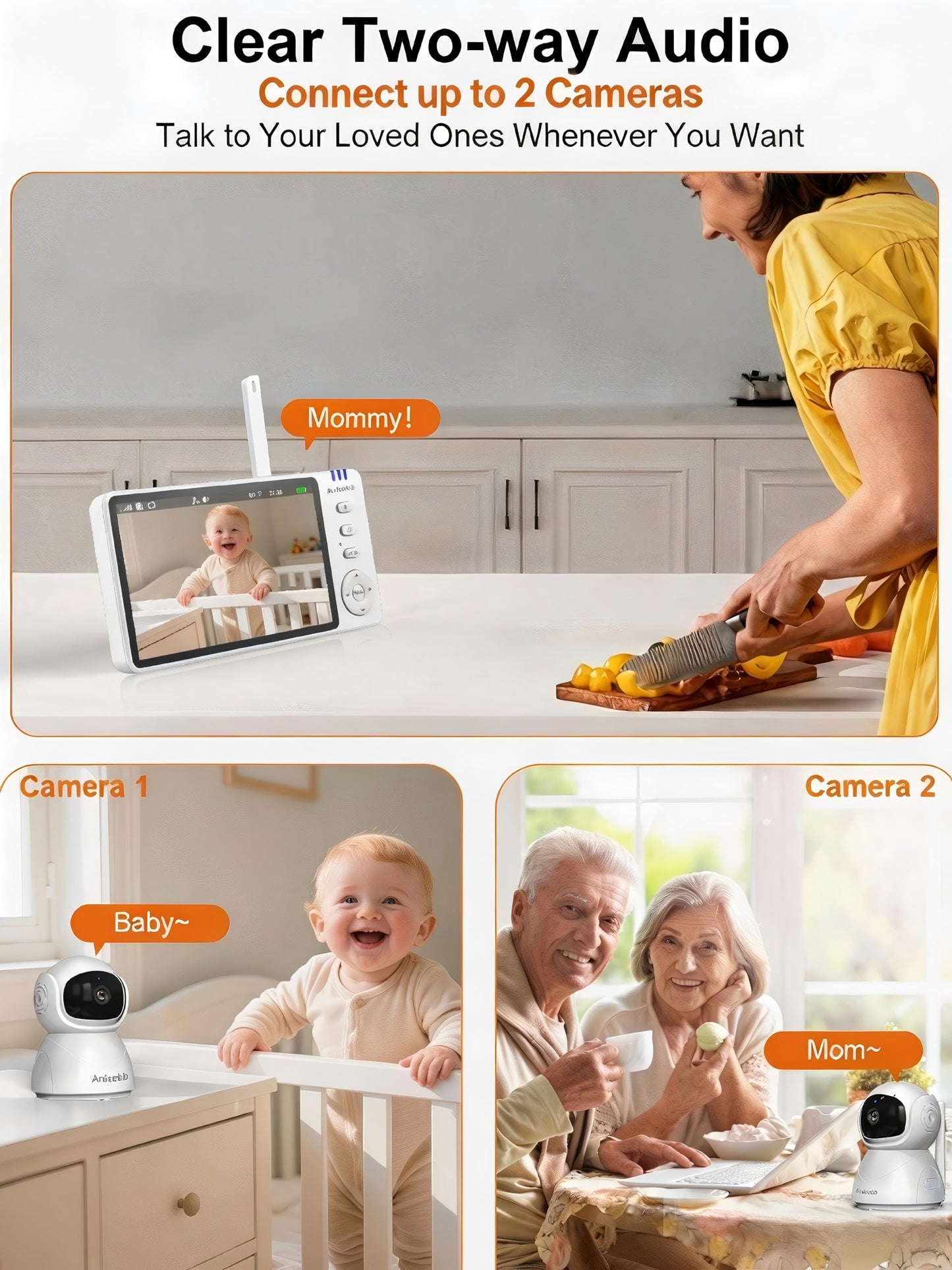 Anicebb 5" HD Video Baby Monitor with Camera and Audio, No WiFi Hack-Proof Security, Remote Pan-Tilt-Zoom, 100-Hour Battery Life in VOX Mode, 1000ft Range, Night Vision, Temperature & Cry Alerts