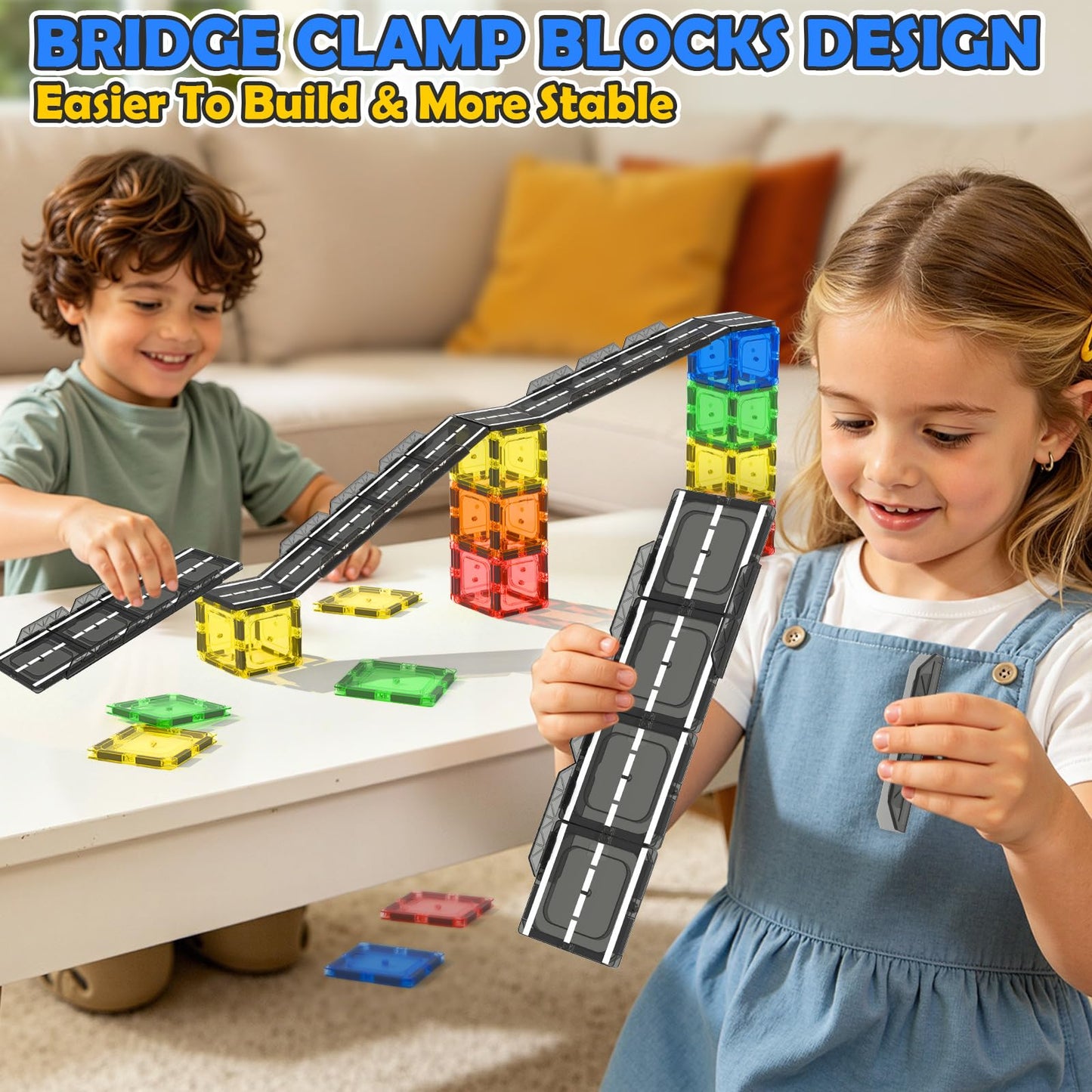 IGIVI Magnetic Tiles Road Expansion Pack, STEM Magnetic Building Blocks for Kids, Educational Montessori Sensory Toys for Kids Ages 3-5 4-8 5-7, Christmas Birthday Gift for 3+ Year Old Boys Girls