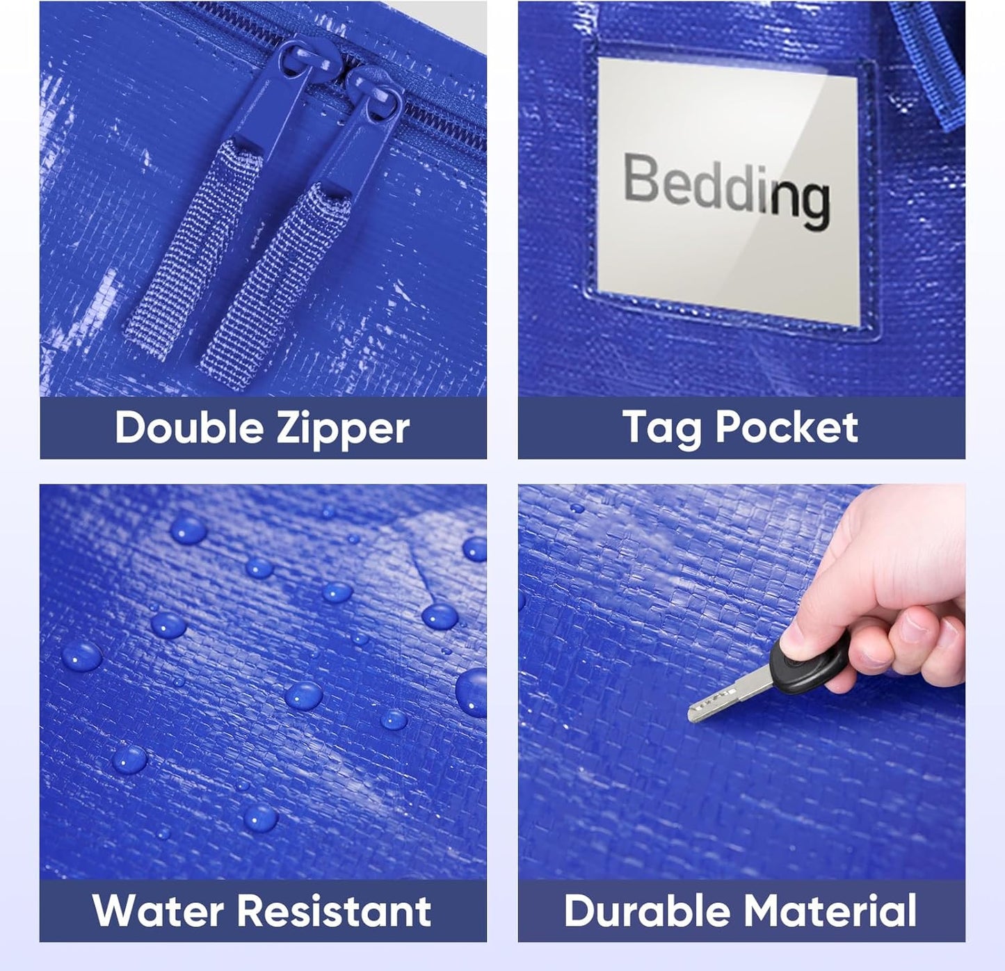 TICONN 12 Pack Extra Large Moving Bags Heavy Duty with Zippers & Carrying Handles, Durable Storage Bags Moving Boxes for Closet Organizers and Storage (12 Pack, Blue)