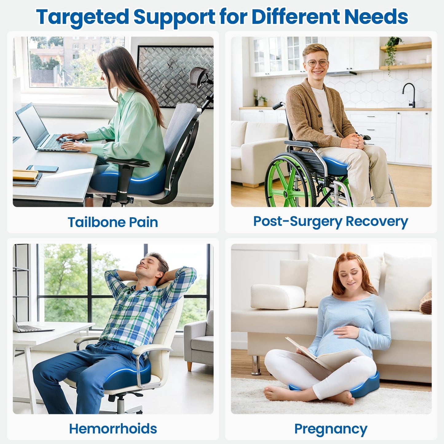 SweetSlubr Large Donut Pillow Seat Cushion for Hemorrhoid Discomfort&Tailbone Pressure, Office Chair Cushion for Long Sitting, Ergonomic Coccyx Pillow for Postpartum Pregnancy, Lifting Cushions, Blue