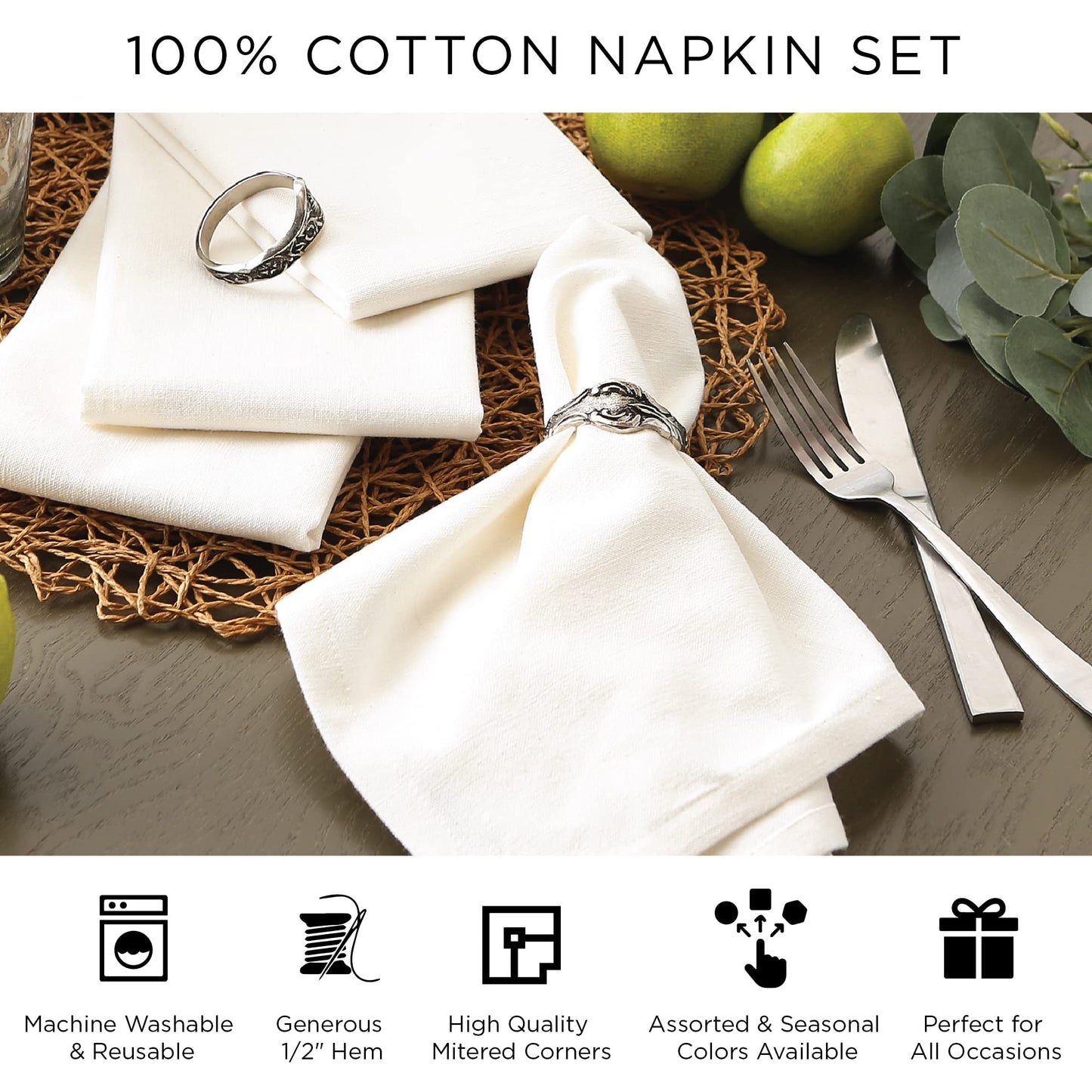 DII French Stripe Tabletop Collection Farmhouse Style Dining Table Linen Napkin Set, 20x20, Taupe/Black, 6 Piece