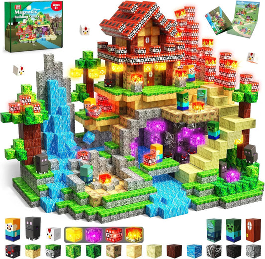 400 PCS Magnetic Blocks with Light Up Blocks - Magnetic Building Blocks, Magnetic Construction Cube Toys, STEM Sensory Learning Toys, Easter Christmas Birthday Gifts for Toddlers Boys and Girls Age 3+