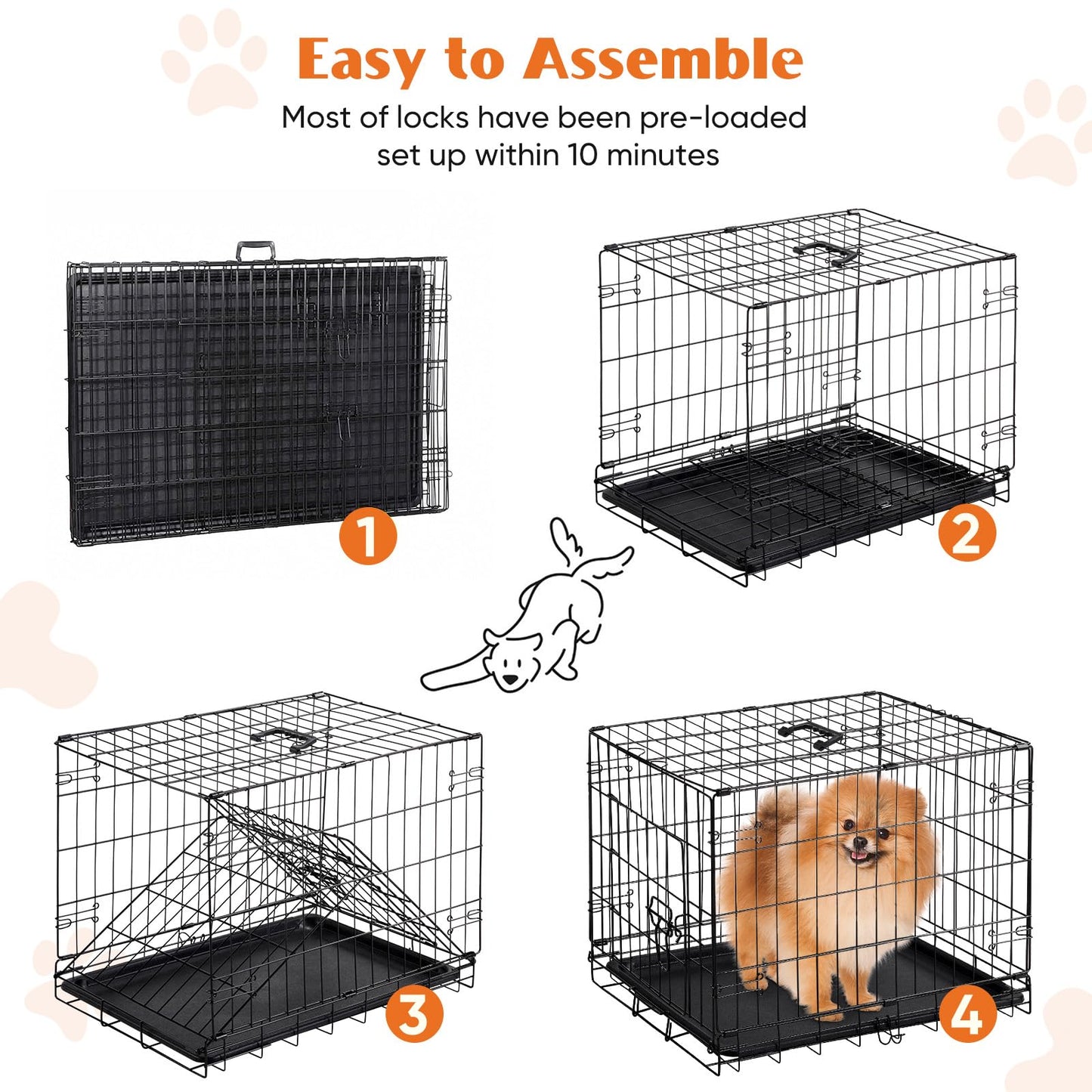 Sweetcrispy 30 Inch Single Door Dog Crate, Metal Pet Kennel with Secure Lock, Foldable Design, Removable Tray for Easy Cleaning, Portable Puppy Cage for Small Dogs, Ideal for Training & Travel