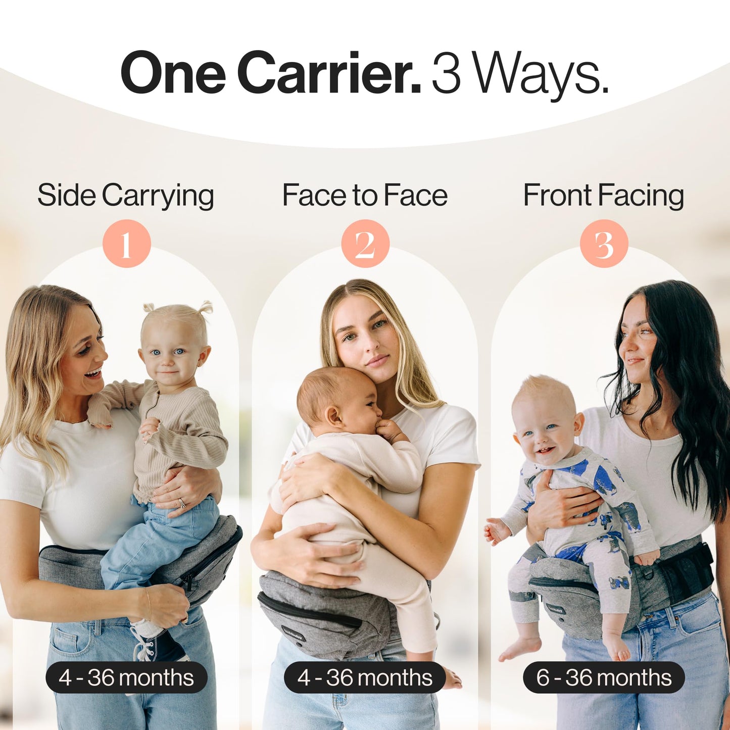 Tushbaby Original Hip Seat Baby Carrier for Babies & Toddlers up to 45 lbs, Safety Certified, Lightweight No-Foam Design with Storage, Grey