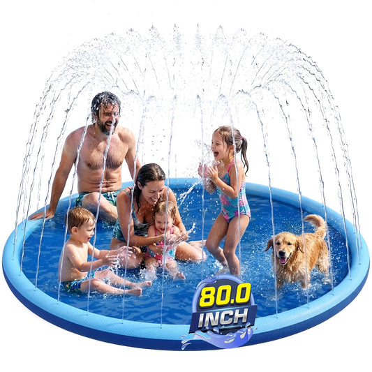 KEGENMEI Splash Pad for Kids and Dog, 80" Wide 5mm Thicken Sprinkler Dog Pool, Non-Slip Toddler Outdoor Water Toys for Summer, Backyard Garden Lawn Fountain Play Mat for Parent Kids Baby Pets