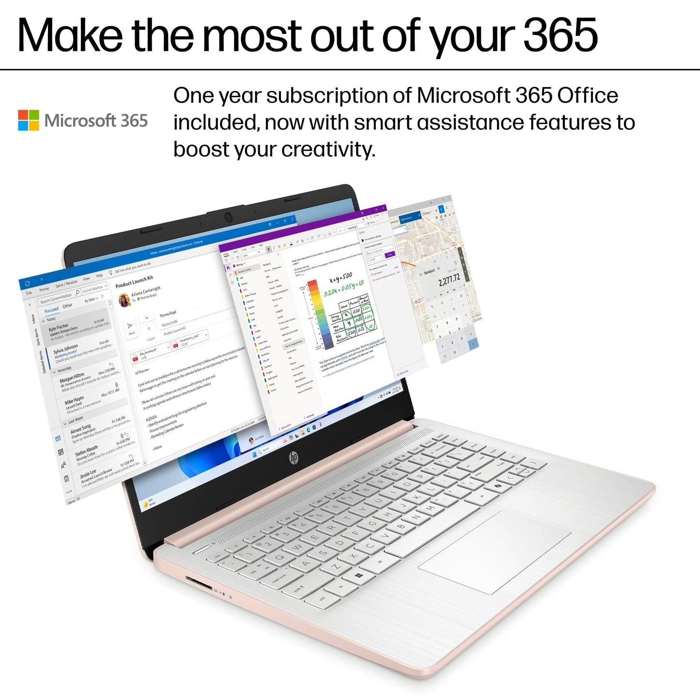 HP Essential Laptop Computer for Student Daily Study, Microsoft Office 365, Intel N150, 4GB RAM, 128GB Storage, 500GB External HDD, Long Battery Life & Fast Charging, Windows 11 Home, Rose Gold