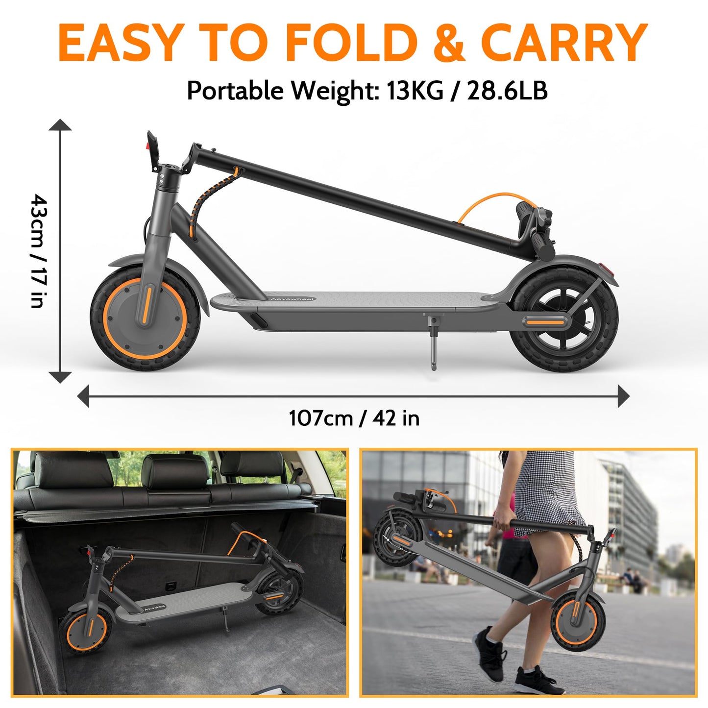 Aovowheel Electric Scooter for Adults, Max 23Miles Long Range, Folding E Scooter with 350 Motor 19 Mph Top Speed, 8.5''Solid Tires Commuting Scooters, Dual Brakes