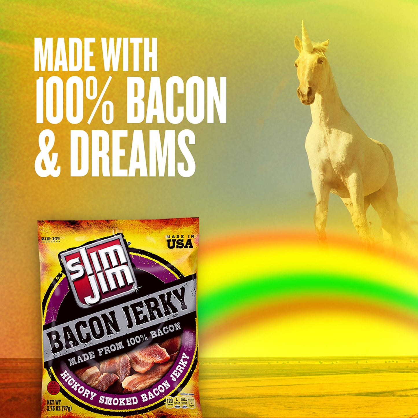 Slim Jim Smoked Bacon Jerky, Hickory Flavor, 10g Protein Per Serving, Father's Day Jerky Gift, 2.75 oz. (1 Count)
