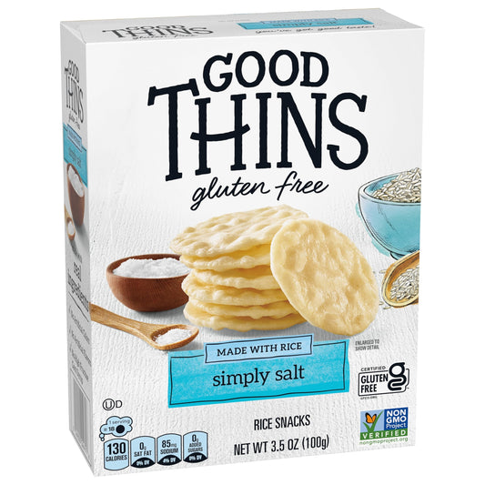 Good Thins Simply Salt Rice Snacks Gluten Free Crackers, Bulk Snack Crackers, 12 - 3.5 oz Boxes
