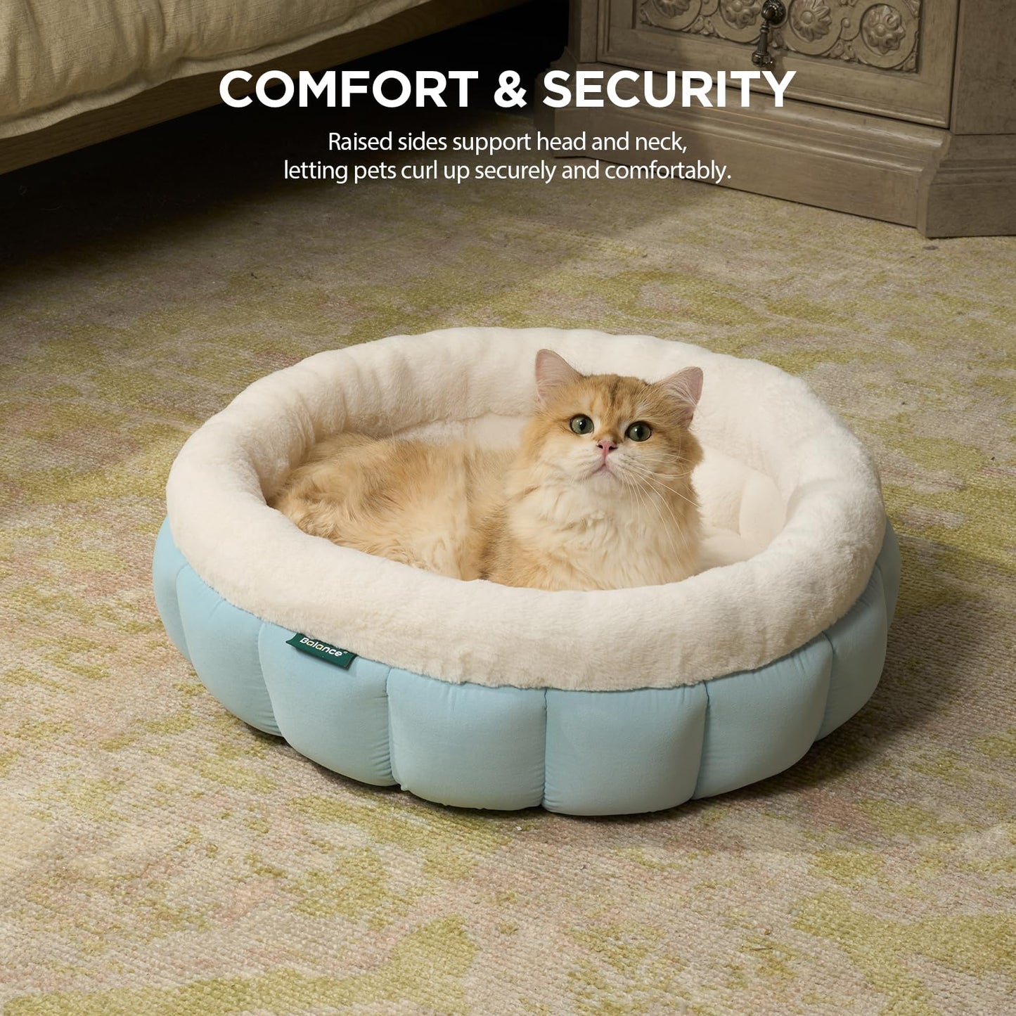 BALANCE Cat Beds for Indoor Cats, Washable Round Cat Bed, Cute Kitten Bed with Anti-Slip Bottom for Kitty and Puppy, 18 Inches, Dream Blue