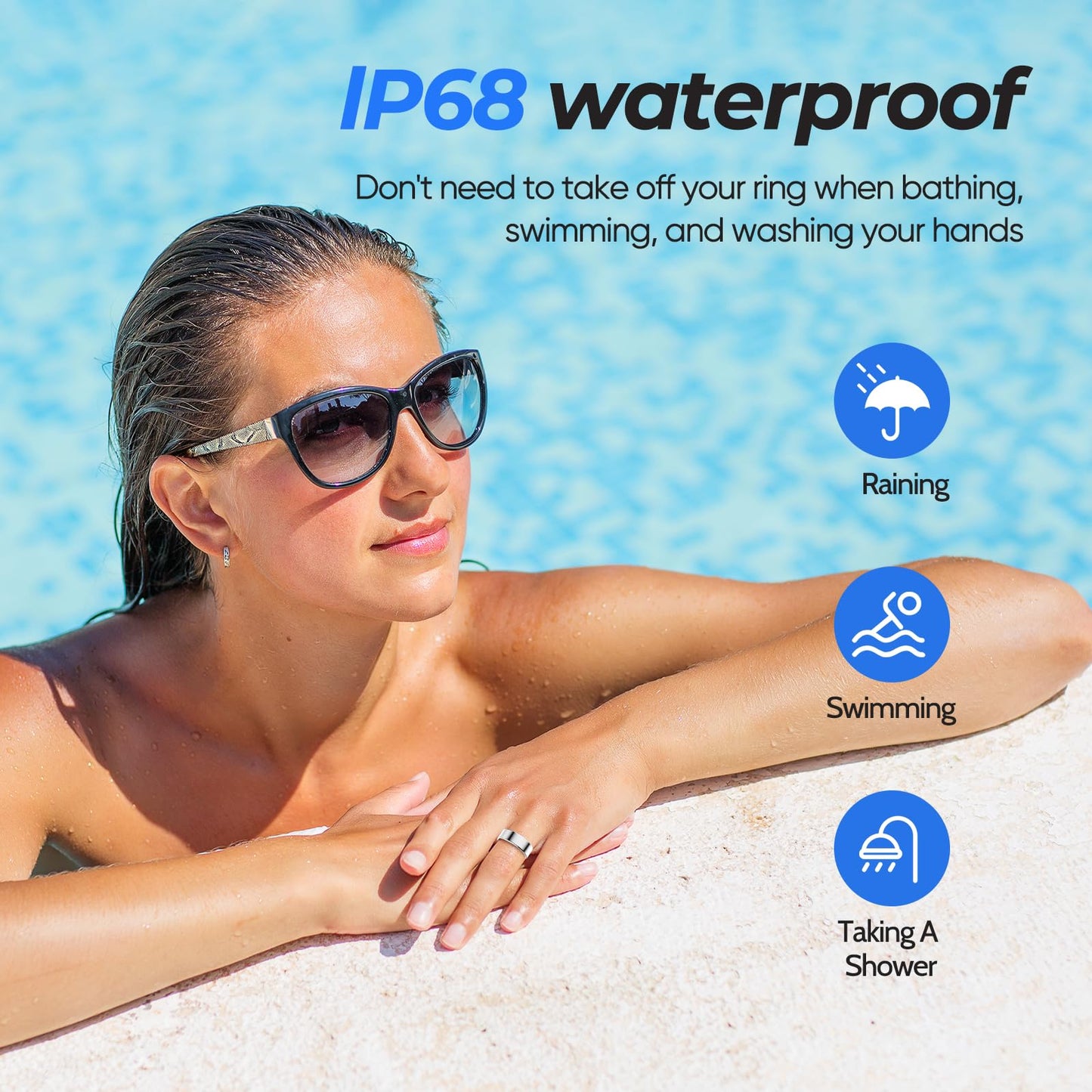 BIEMHA IP68 Waterproof Smart Ring - Fitness & Health Tracker with Sleep/Exercise Monitoring, Unisex for Women Men, iOS & Android Compatible, Long Lasting Battery Life, No Subscription (Silver, 11)