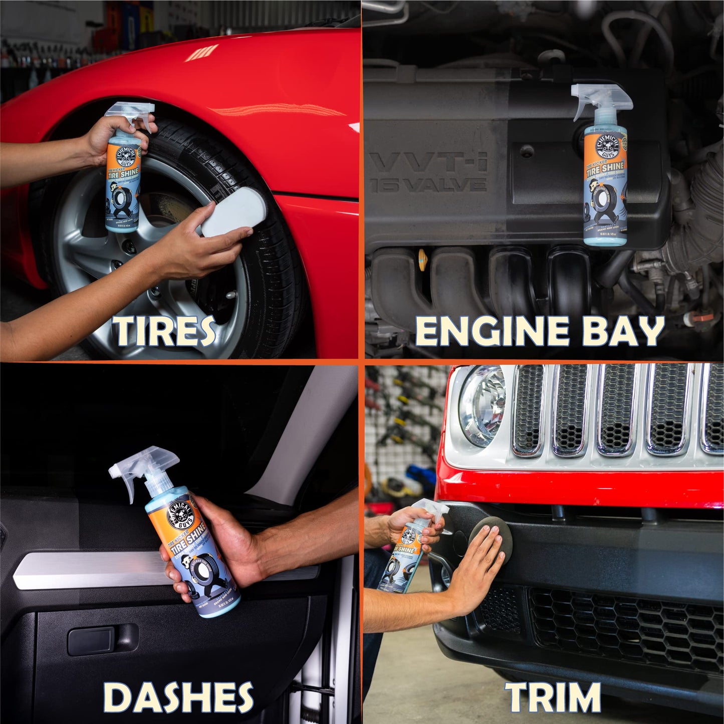 Chemical Guys Tire Kicker Sprayable Extra Glossy Tire Shine Spray, Dry-to-Touch Dressing - Restores Wet Look to Rubber, Vinyl, and Plastic, Safe for Cars, Trucks, Motorcycles, RVs, and More - 128 oz
