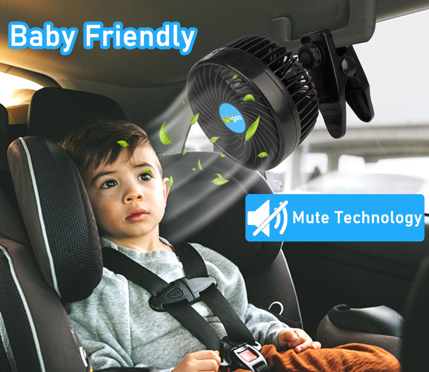 Alagoo Car Fan 6'' 12V Cool Gadgets Clip Fan for Front Rear Seat Passenger Portable Electric Air Fresh Fan with Cigarette Lighter Plug for Cars/Vehicle SUV, RV
