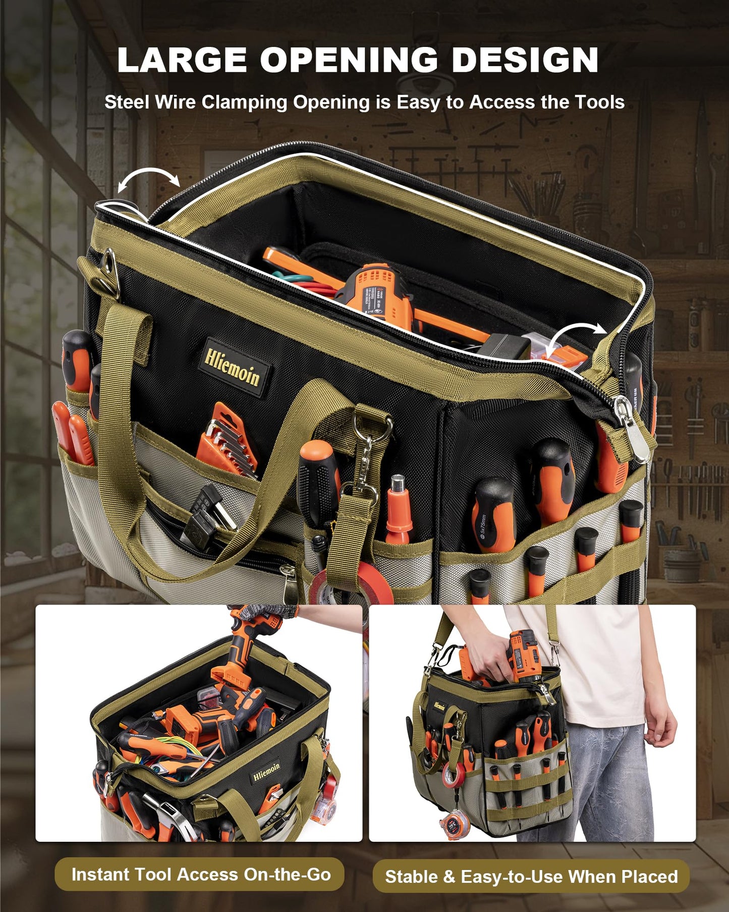 16.5-Inch Heavy Duty Tool Bags for Men, 32-Pocket Large Tool Organizer Storage, 1680D Oxford Tool Bag with Adjustable Shoulder Straps, Tool Storage Bag for HVAC, Electrician, Carpenter, Mechanic
