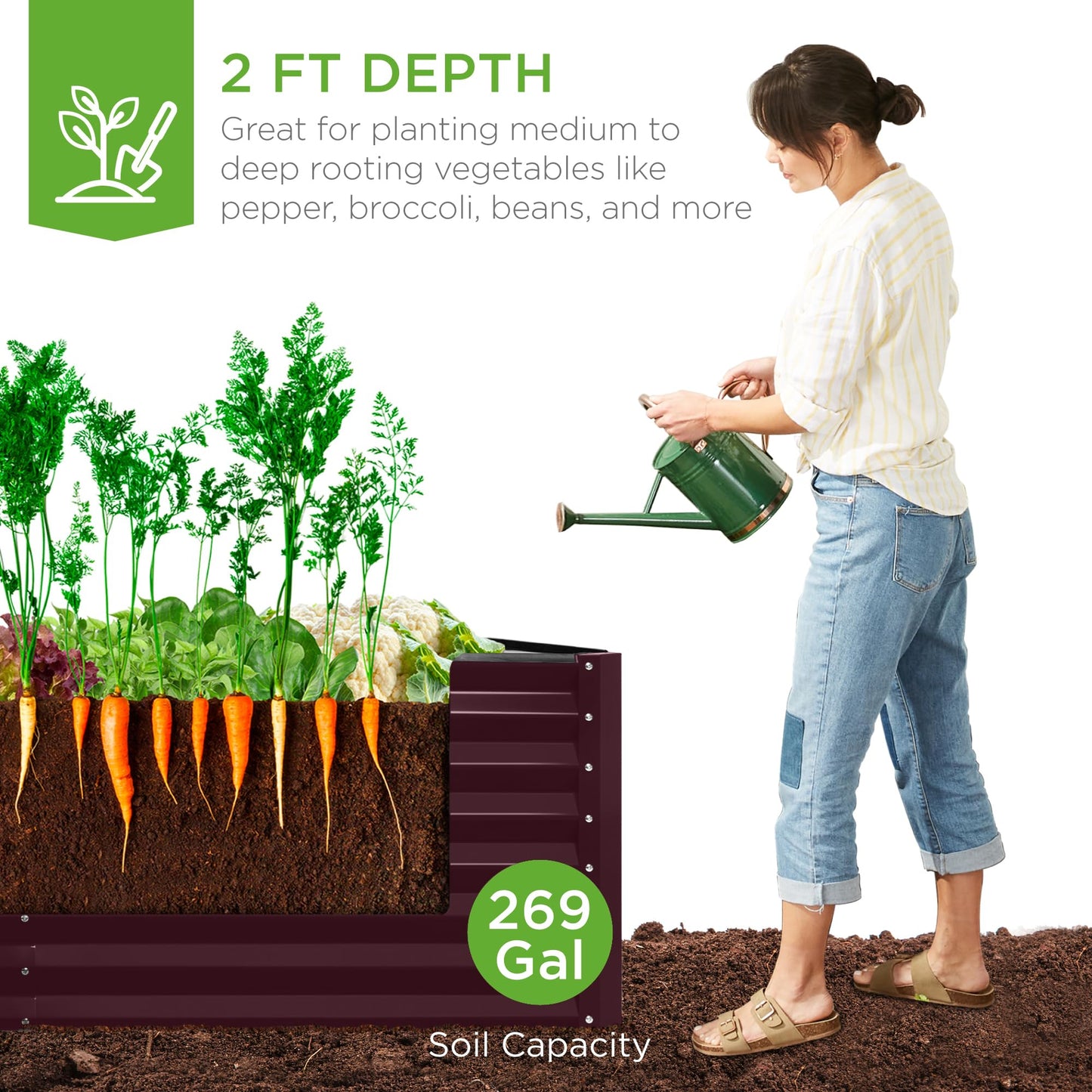 Best Choice Products 6x3x2ft Outdoor Metal Raised Garden Bed, Deep Root Box Planter for Vegetables, Flowers, Herbs, 269 Gallon Capacity, 100% Non Toxic Materials - Burgundy
