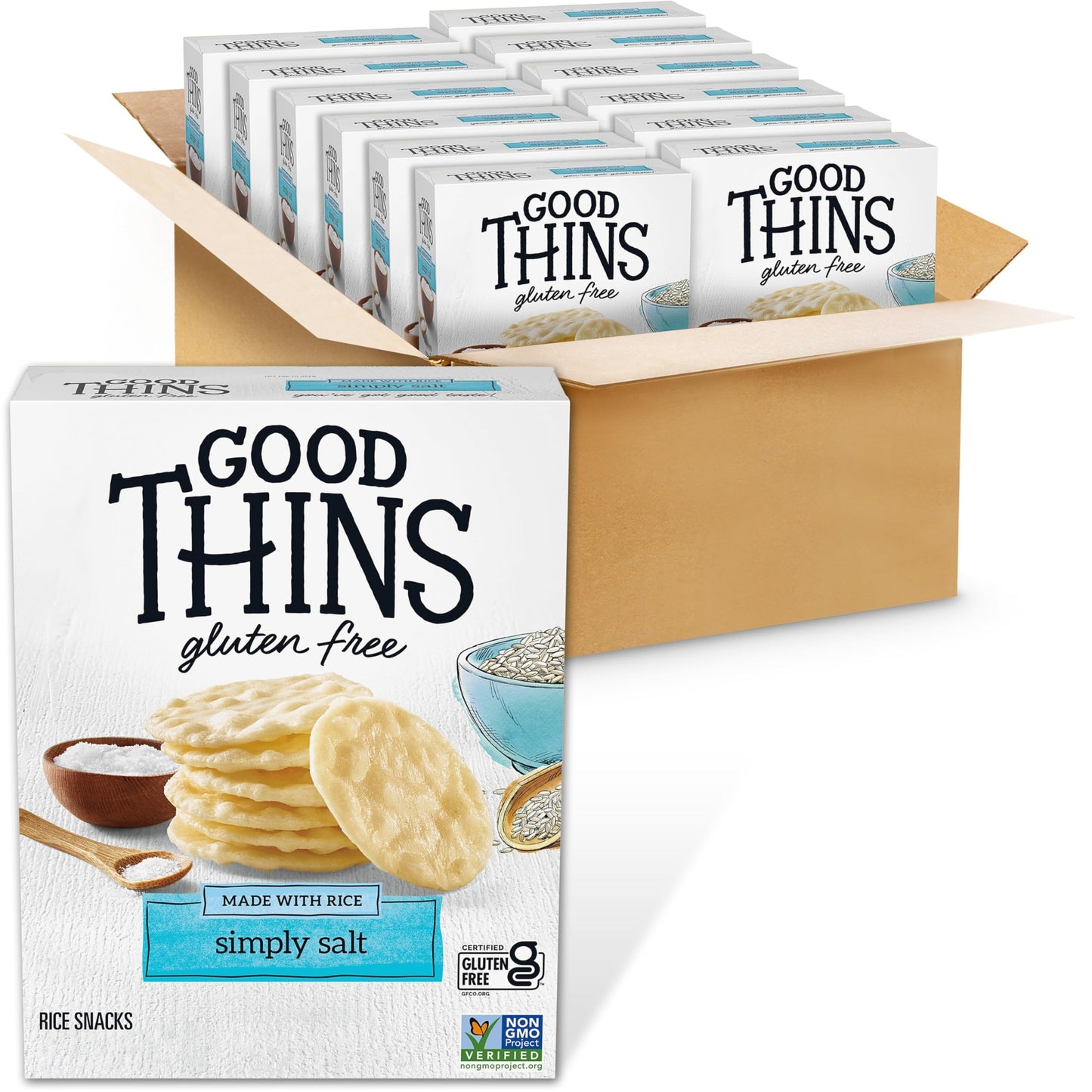 Good Thins Simply Salt Rice Snacks Gluten Free Crackers, Bulk Snack Crackers, 12 - 3.5 oz Boxes