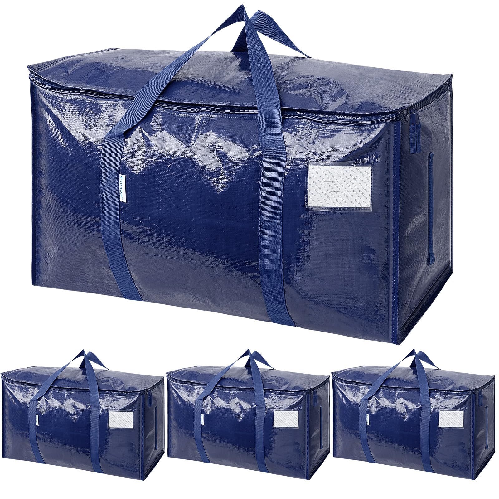 TICONN 12 Pack Extra Large Moving Bags Heavy Duty with Zippers & Carrying Handles, Durable Storage Bags Moving Boxes for Closet Organizers and Storage (12 Pack, Blue)