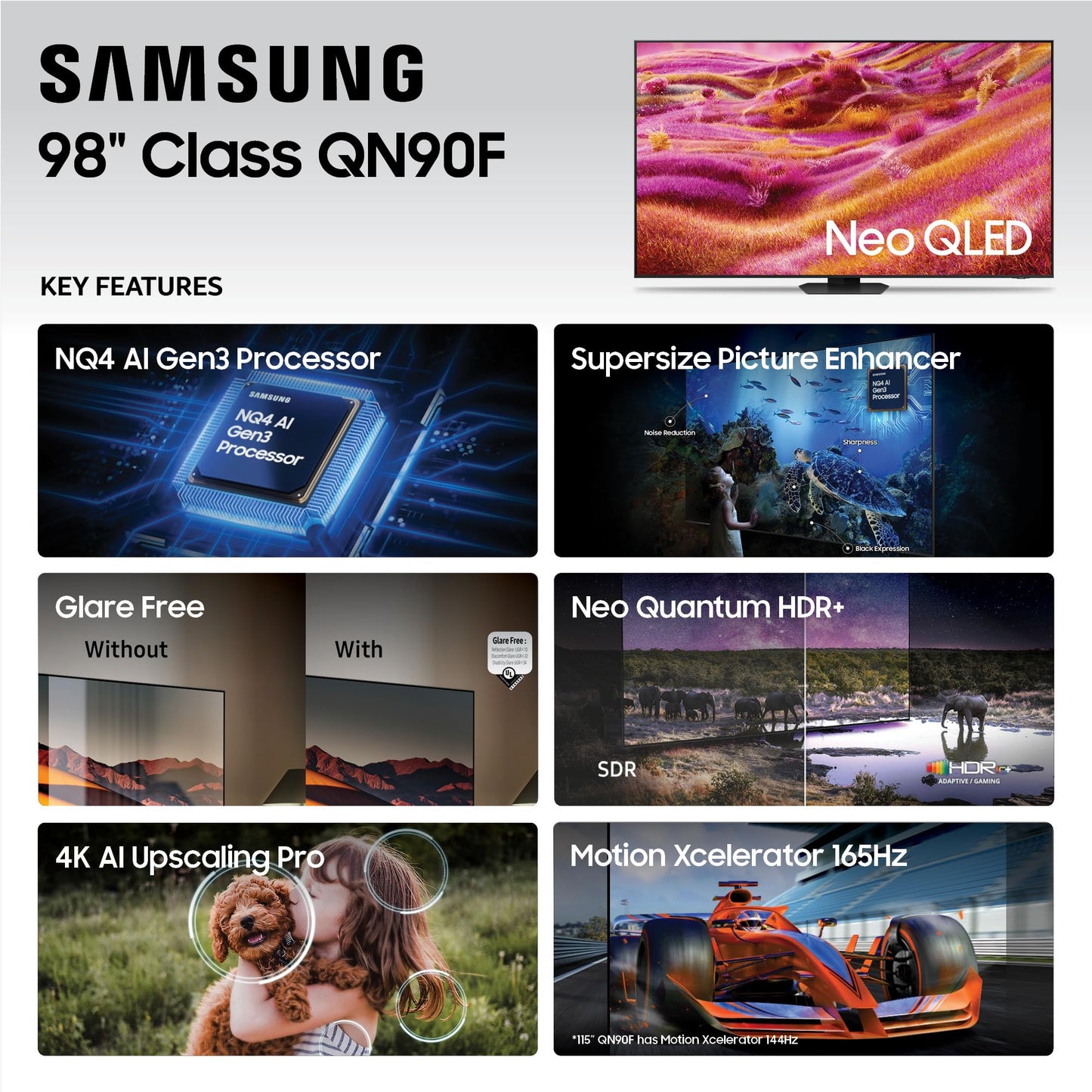 Samsung 98-Inch Class Neo QLED 4K QN90F Series, Vision AI, Mini LED Smart TV (2025 Model, 98QN90F) Neo Quantum HDR+, Object Tracking Sound+ w/Dolby Atmos, Glare Free, Gaming Hub, Alexa Built-in