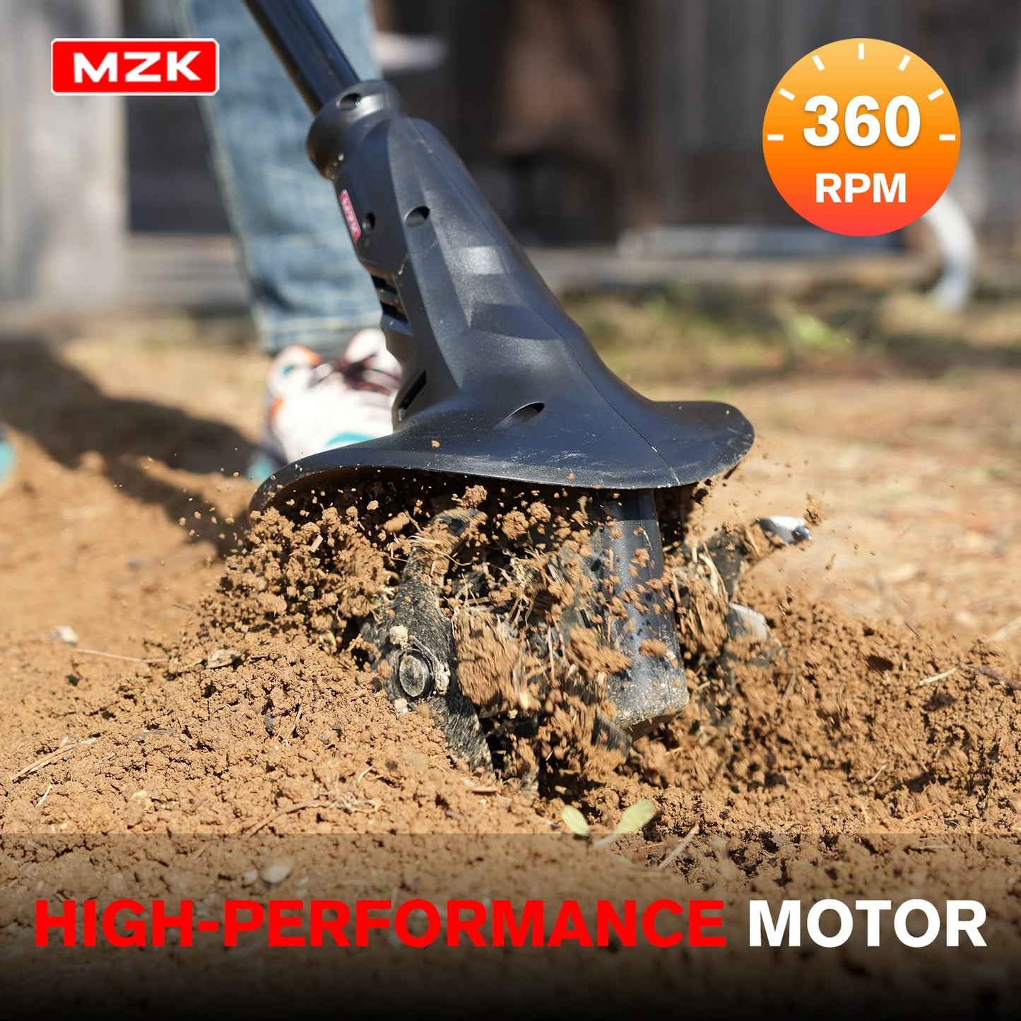 MZK 20V Cordless Tiller Cultivator with Steel Tines,8-inch Wide Battery Powered Garden Cultivator, 360RPM Electric Mini Tiller for Lawn/Gardening/Soil Cultivation(2 * 2AH Battery&Charger Included)