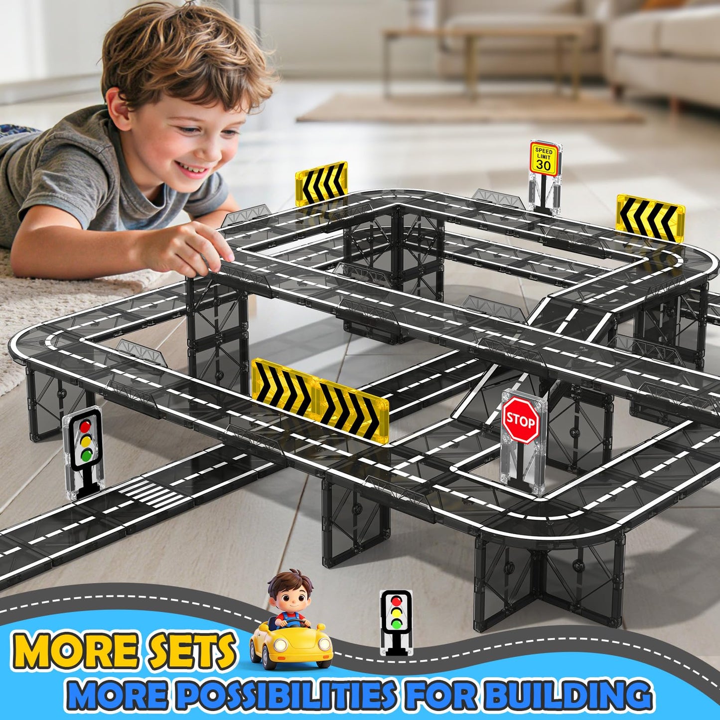 IGIVI Magnetic Tiles Road Expansion Pack, STEM Magnetic Building Blocks for Kids, Educational Montessori Sensory Toys for Kids Ages 3-5 4-8 5-7, Christmas Birthday Gift for 3+ Year Old Boys Girls