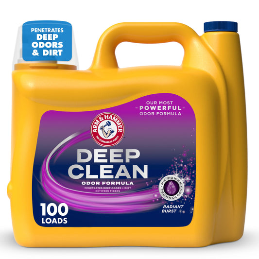 ARM & HAMMER Deep Clean Odor Formula Liquid Laundry Detergent, Radiant Burst Scent, 150 Fl Oz, 100 Loads