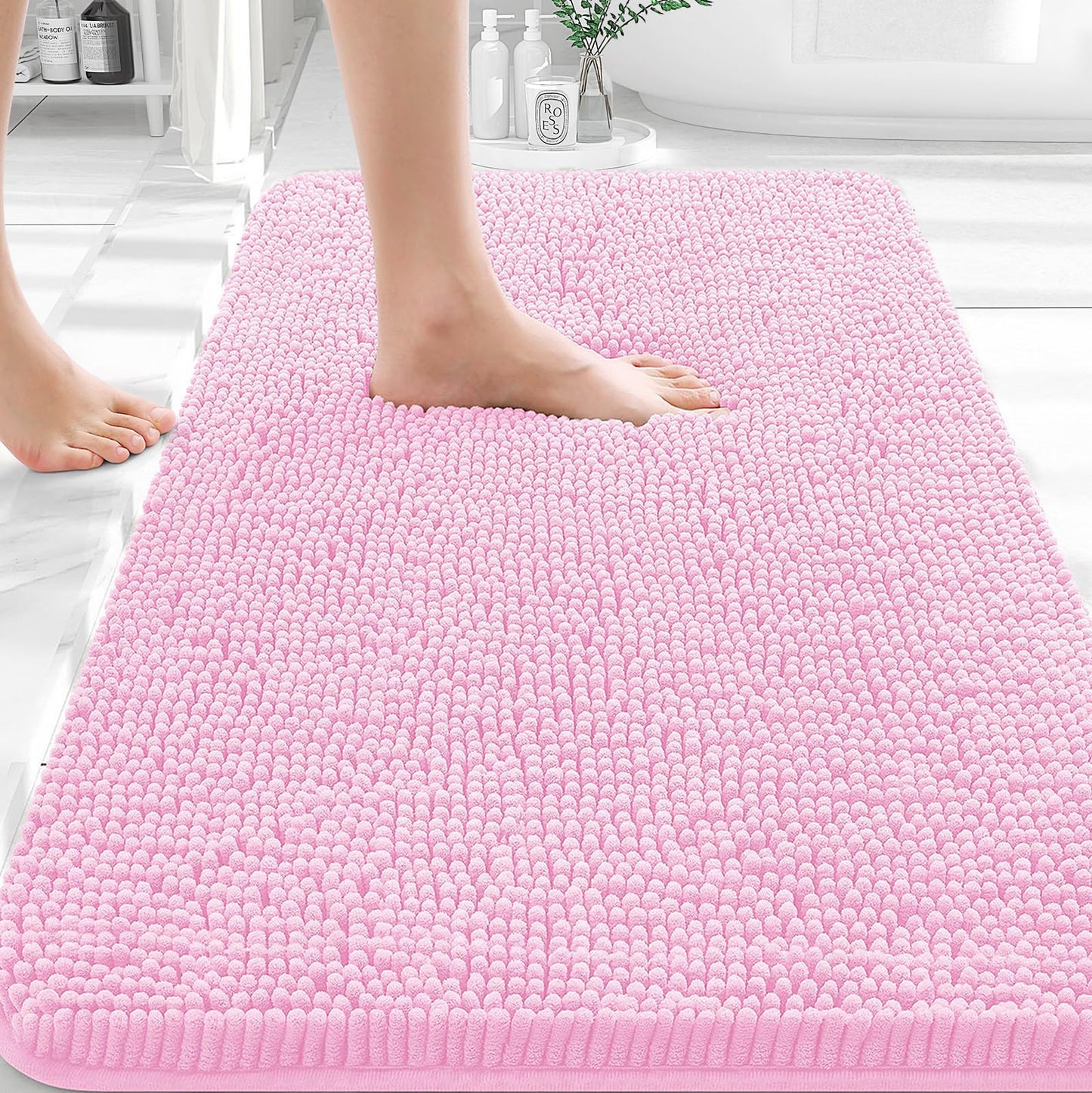 OLANLY Toilet Rugs U-Shaped 24x20, Extra Soft Absorbent Chenille Contour Bathroom Rugs for Toilet, Dry Quickly, Machine Washable, Non-Slip Bath Mat, Light Grey