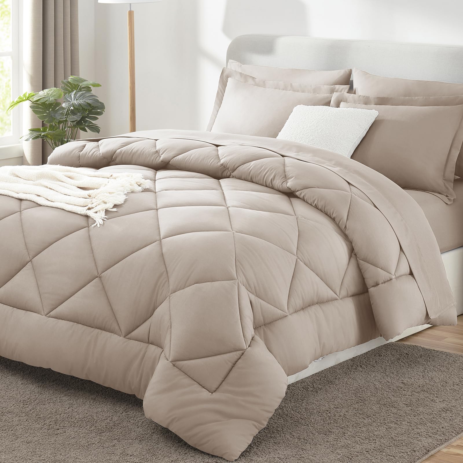 CozyLux Twin XL Comforter Set Dark Grey - 5 Pieces Twin Extra Long Bed in a Bag for College Dorm, All Season Bedding Set for Girls and Boys, Soft Bed Set with Comforter, Sheets, Pillowcase & Sham