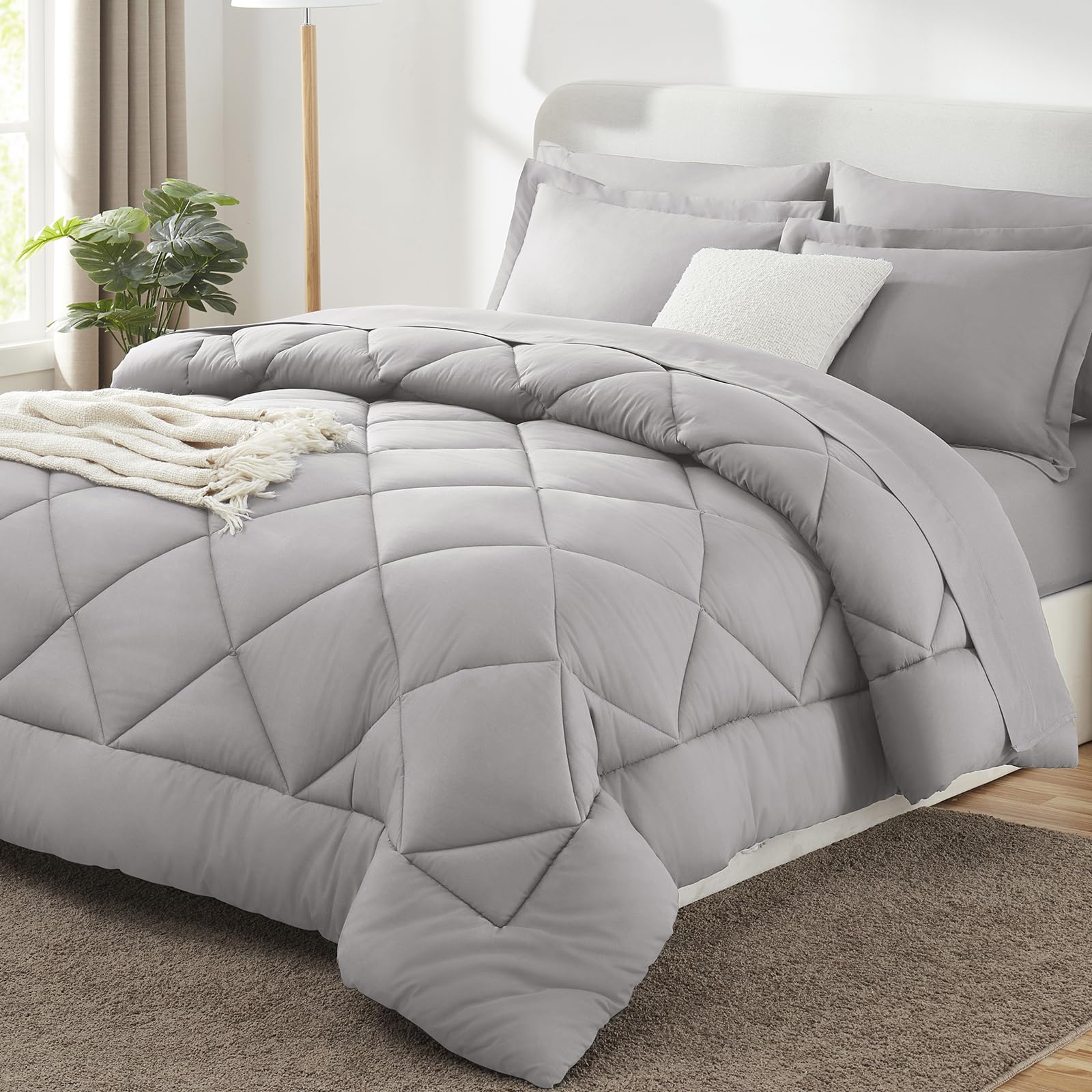 CozyLux Twin XL Comforter Set Dark Grey - 5 Pieces Twin Extra Long Bed in a Bag for College Dorm, All Season Bedding Set for Girls and Boys, Soft Bed Set with Comforter, Sheets, Pillowcase & Sham
