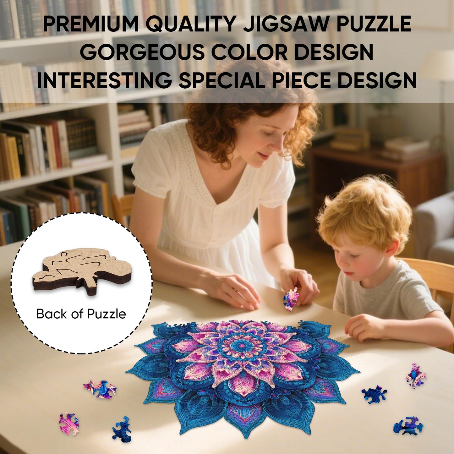 Ixfyloop Mandala Wooden Puzzles for Adults 471 Pieces, Lotus Jigsaw Puzzles Mindfulness Yoga Gift for Women, Relaxing Stress Relief Wooden Puzzles, Wood Puzzles Adult 16.4x16.5 inch