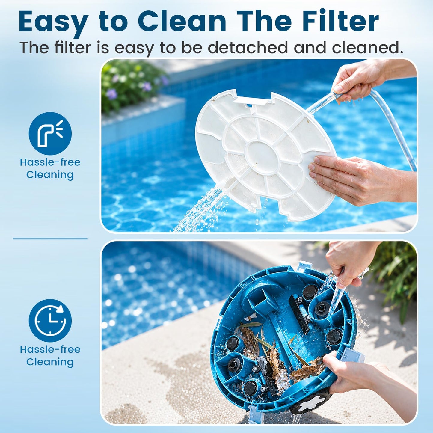 Y10 Robotic Pool Cleaner,Cordless Pool Vacuum with 150 Mins Runtime,High Efficiency Dual Suction Power,Self-Parking&Smart Navigation for Above-Ground & Flat Inground Pools up to 1300 sq.ft (White)