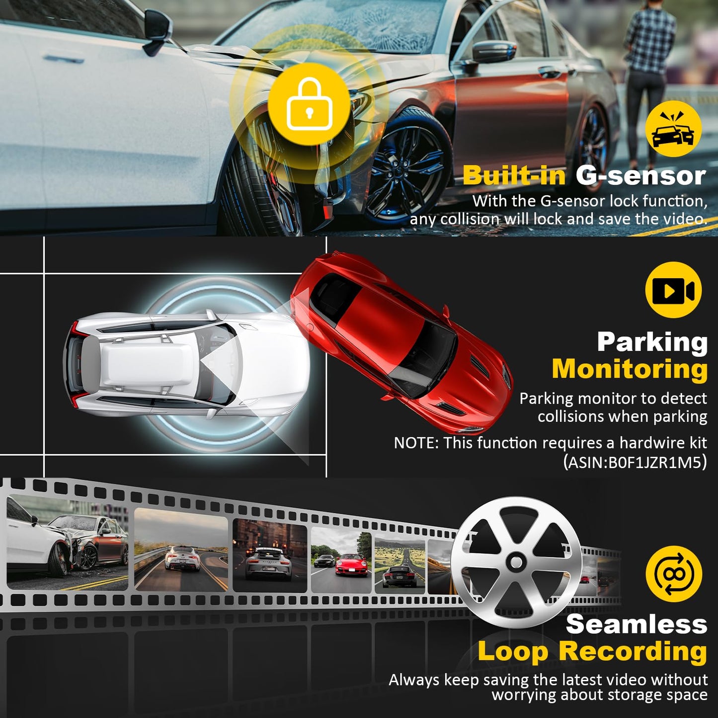 Dash Cam Front and Rear: 4K+2.5K Dual Channel Dash Cam-5GHz WiFi, GPS Dash Camera for Cars with 64GB Card, 2.0" IPS Screen, App Control,G-Sensor,Loop Recording,170°Wide Angle,Night Vision,Parking Mode