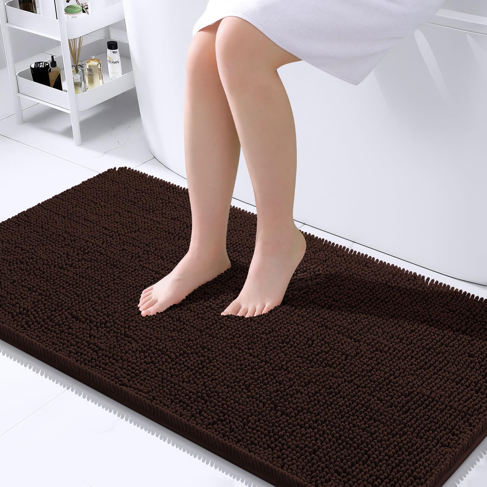 OLANLY Toilet Rugs U-Shaped 24x20, Extra Soft Absorbent Chenille Contour Bathroom Rugs for Toilet, Dry Quickly, Machine Washable, Non-Slip Bath Mat, Light Grey