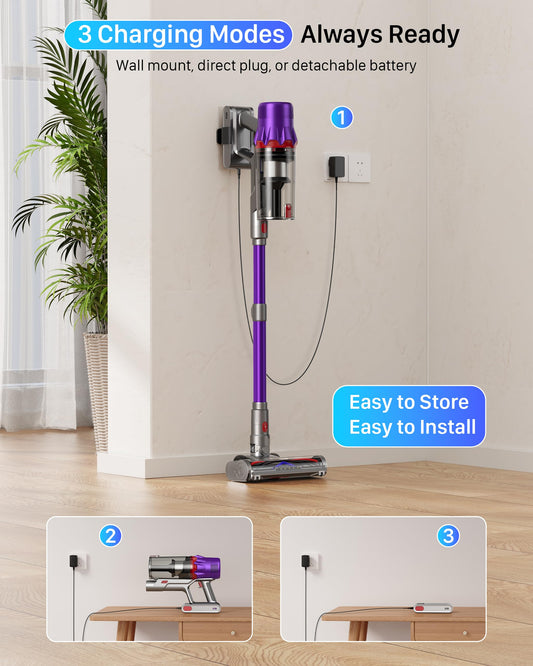 iXlion Cordless Vacuum Cleaner for Home - Powerful Stick Vacuum with HEPA Filter, 55-Min Runtime, LED Light, Anti-Tangle Brush, Detachable Battery,Lightweight Vacuum for Pet Hair,Carpets & Hard Floors