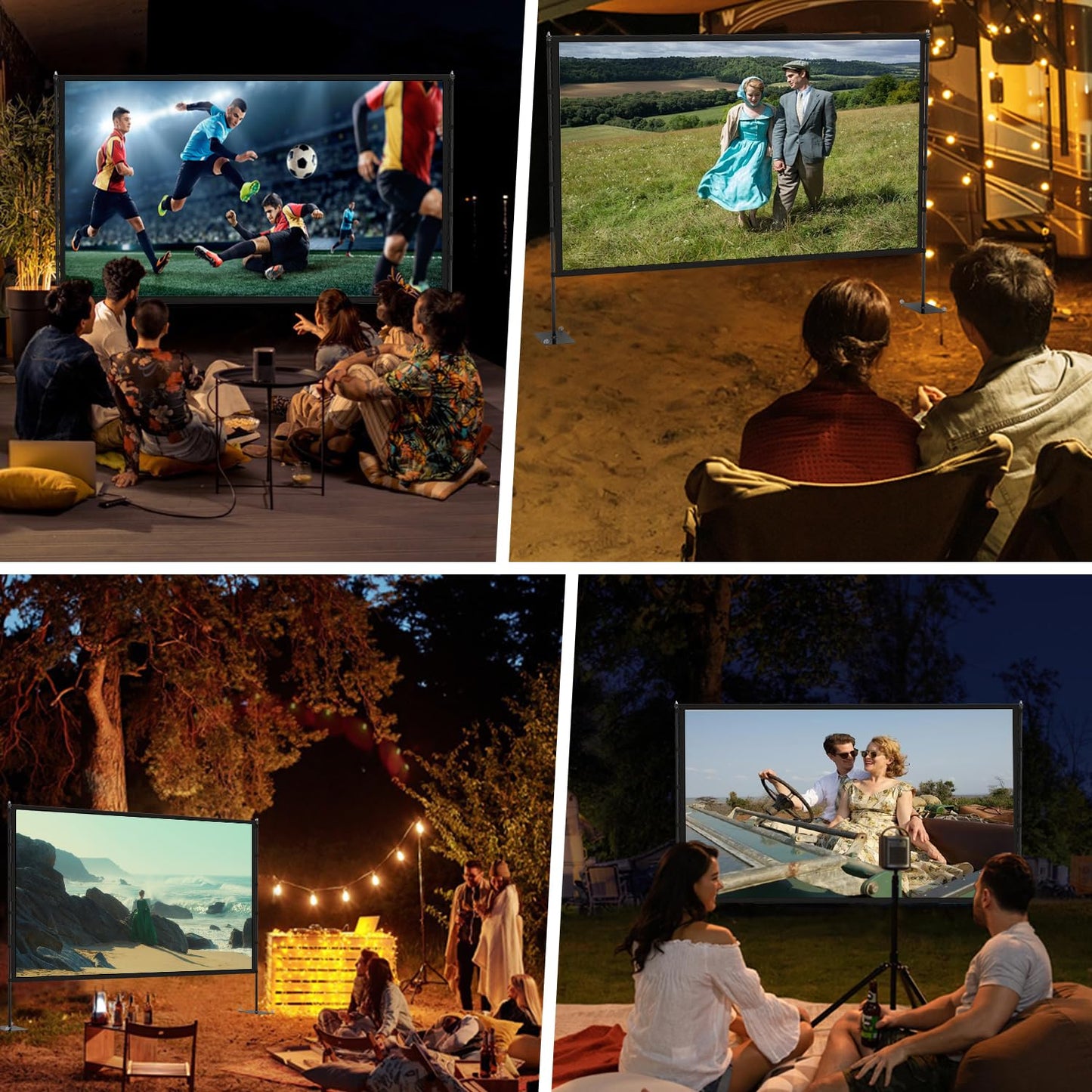 STWUI Outdoor-Projector-Screen-with-Stand - 120 inch Portable Projection Screen Indoor Outdoor Projector Screens 16:9 4K HD Lightweight Movie Screen with Carry Bag for Backyard Movie Night 1pcs