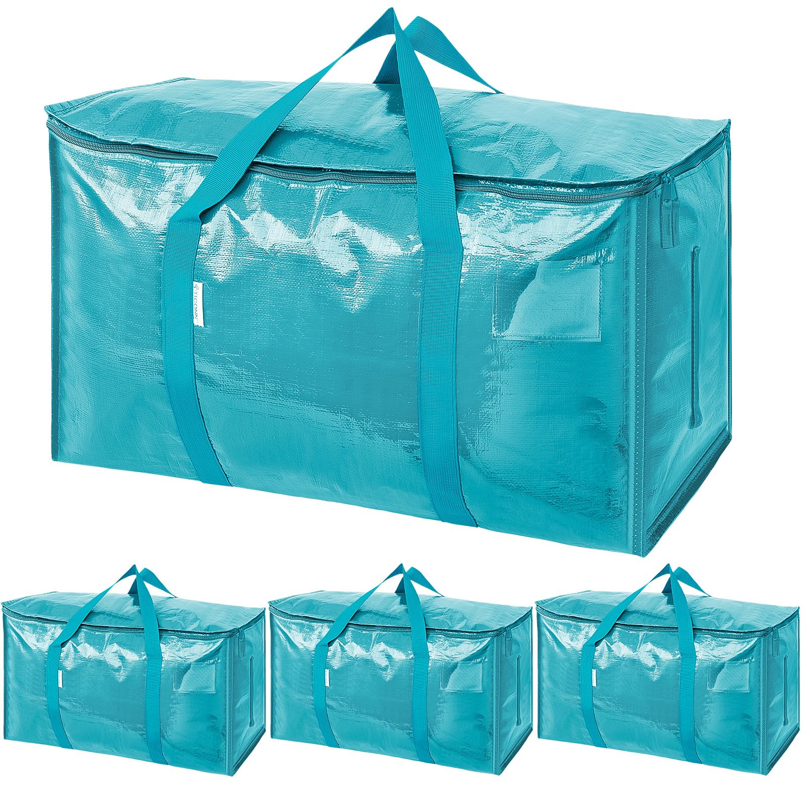 TICONN 12 Pack Extra Large Moving Bags Heavy Duty with Zippers & Carrying Handles, Durable Storage Bags Moving Boxes for Closet Organizers and Storage (12 Pack, Blue)